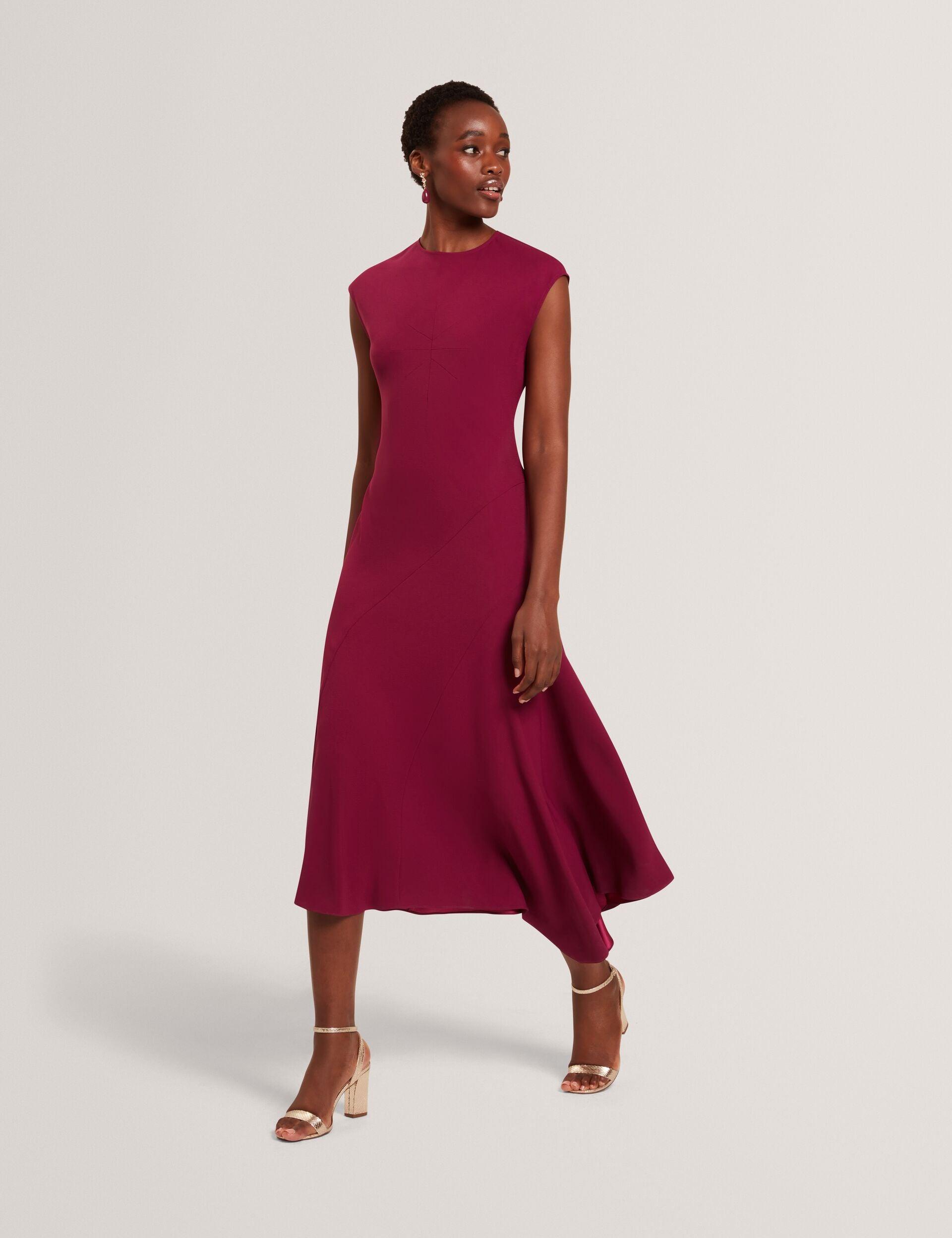ted baker asymmetric knit dress Pleated Panel Long Sleeve Knit Midi Dress | Belviee