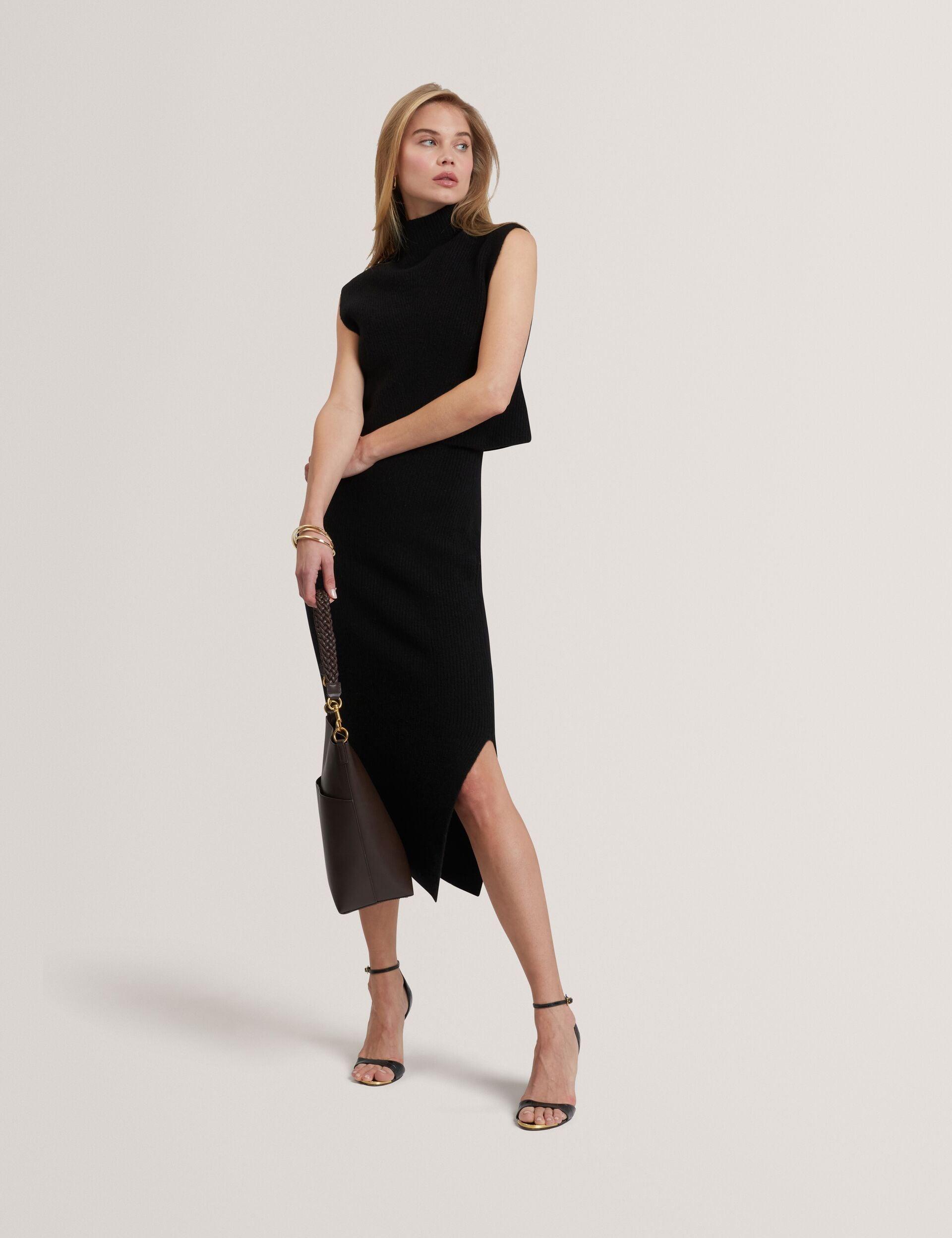 ted baker asymmetric knit dress Pleated Panel Sleeveless Knitted Midi Dress | Azzina