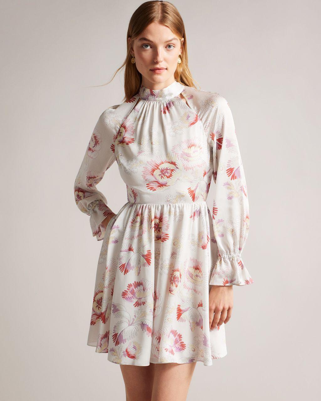 Ted Baker Floral Long Sleeve Mini Dress in Natural Lyst