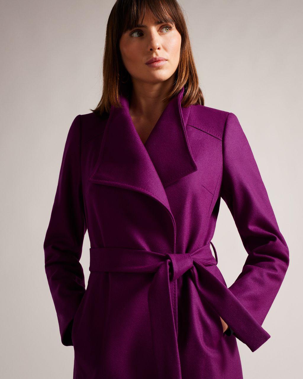 Ted Baker Midi Wool Wrap Coat in Purple | Lyst UK