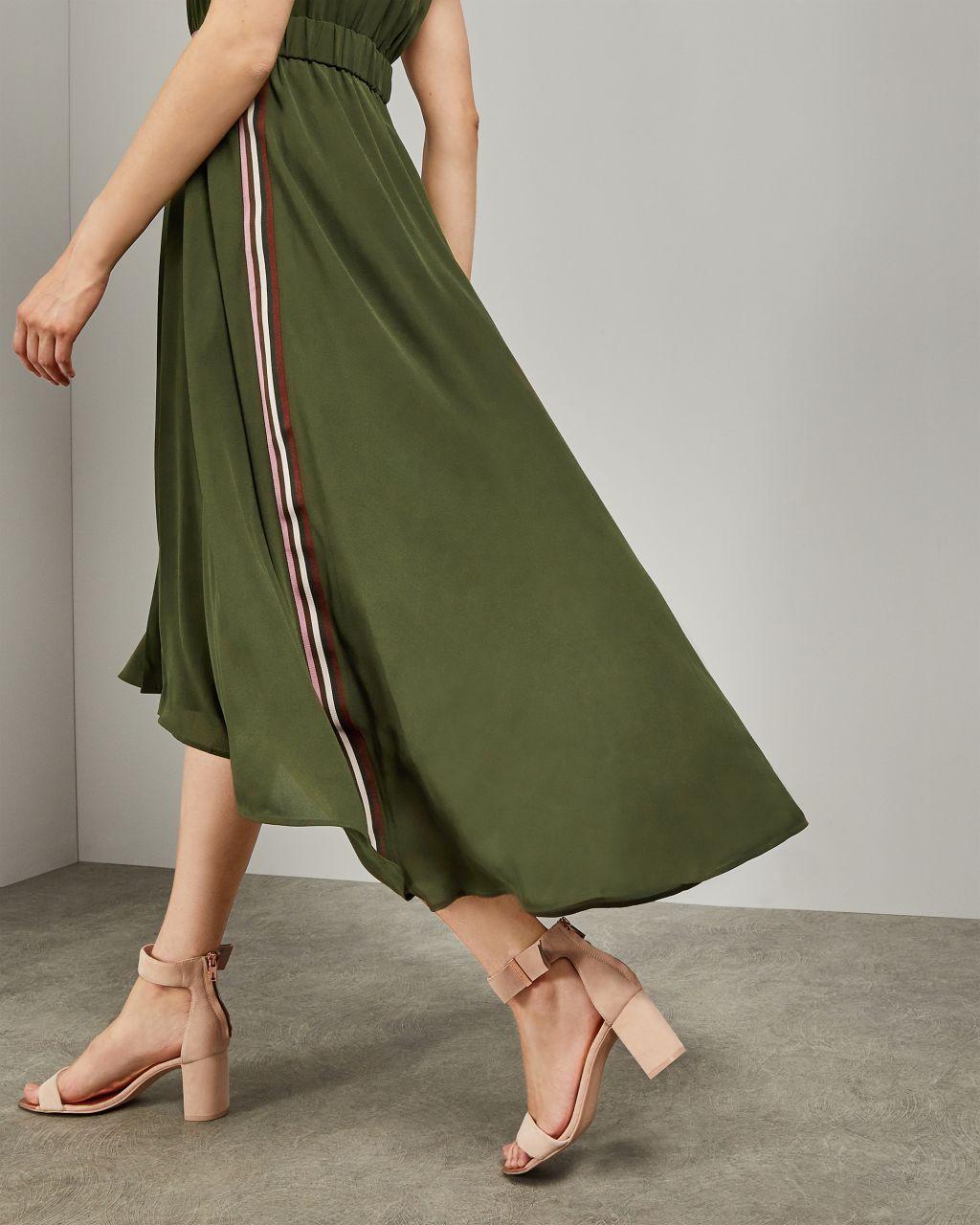 Synthetic Sleeveless Dip Hem Midi Dress 