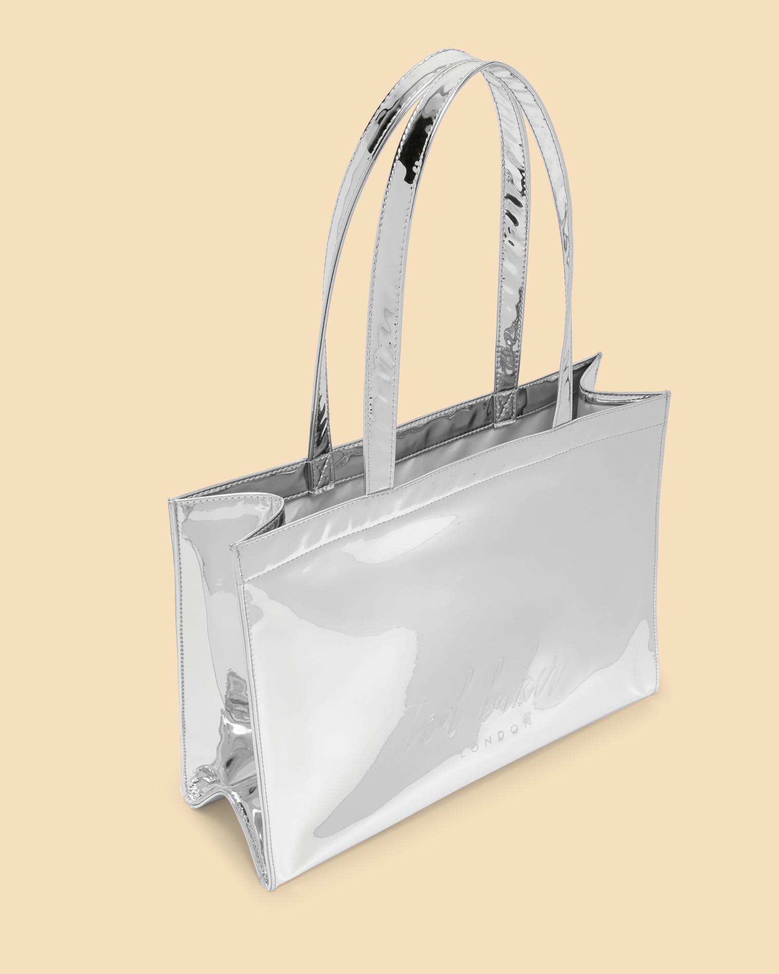 Authentic TED BAKER London JENCON Mirrored Large Icon Tote ~SILVER ~$65 ~NWT! 
