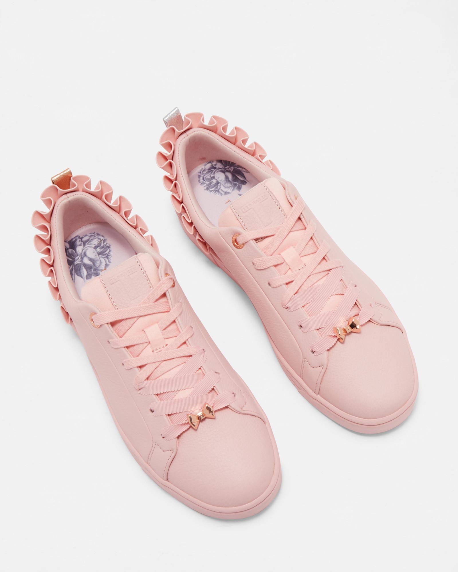 Ted Baker Leather Ruffle Detail Trainers in Dusky Pink (Pink) - Lyst