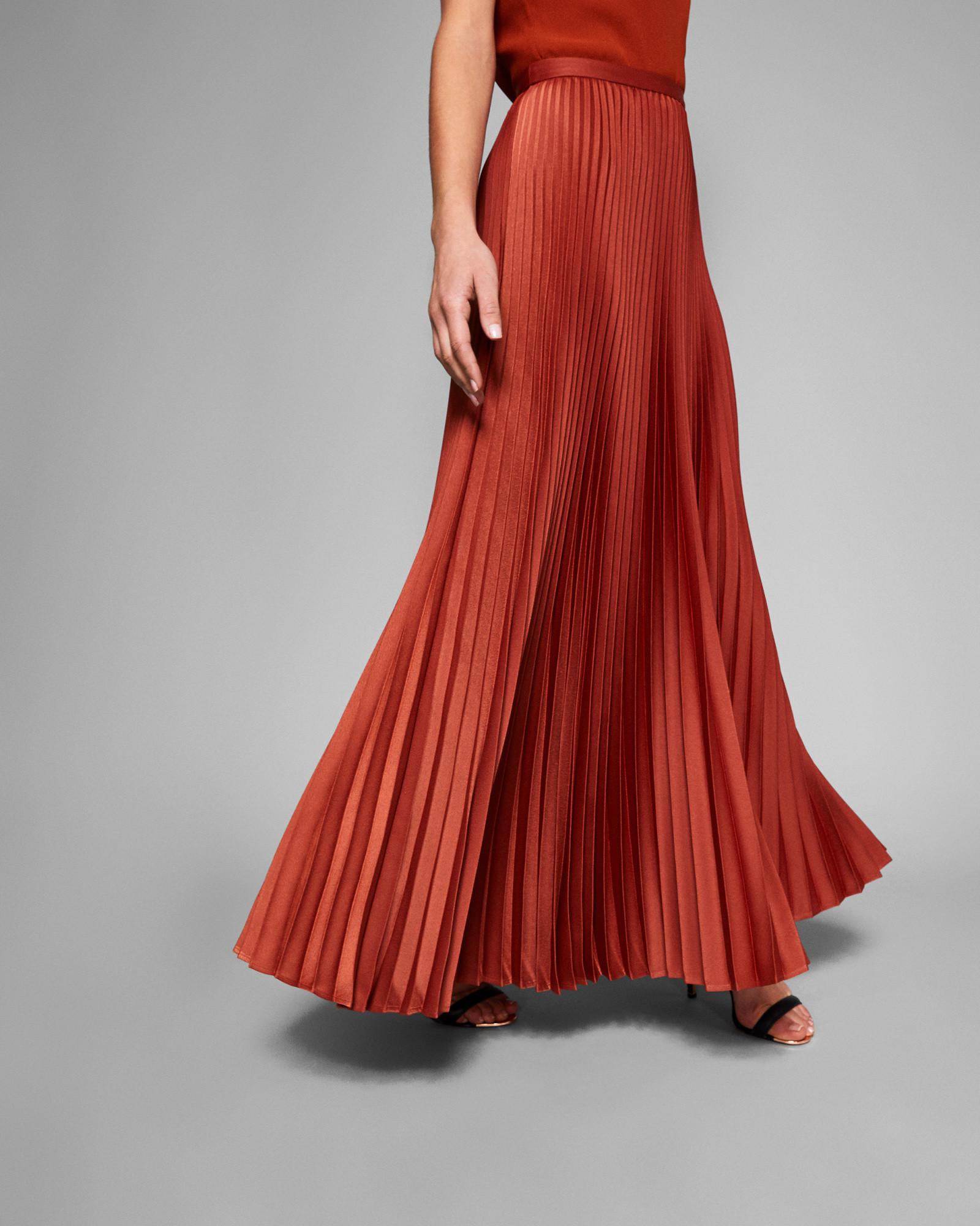 Ted Baker Pleated Satin Maxi Skirt in Brown | Lyst UK
