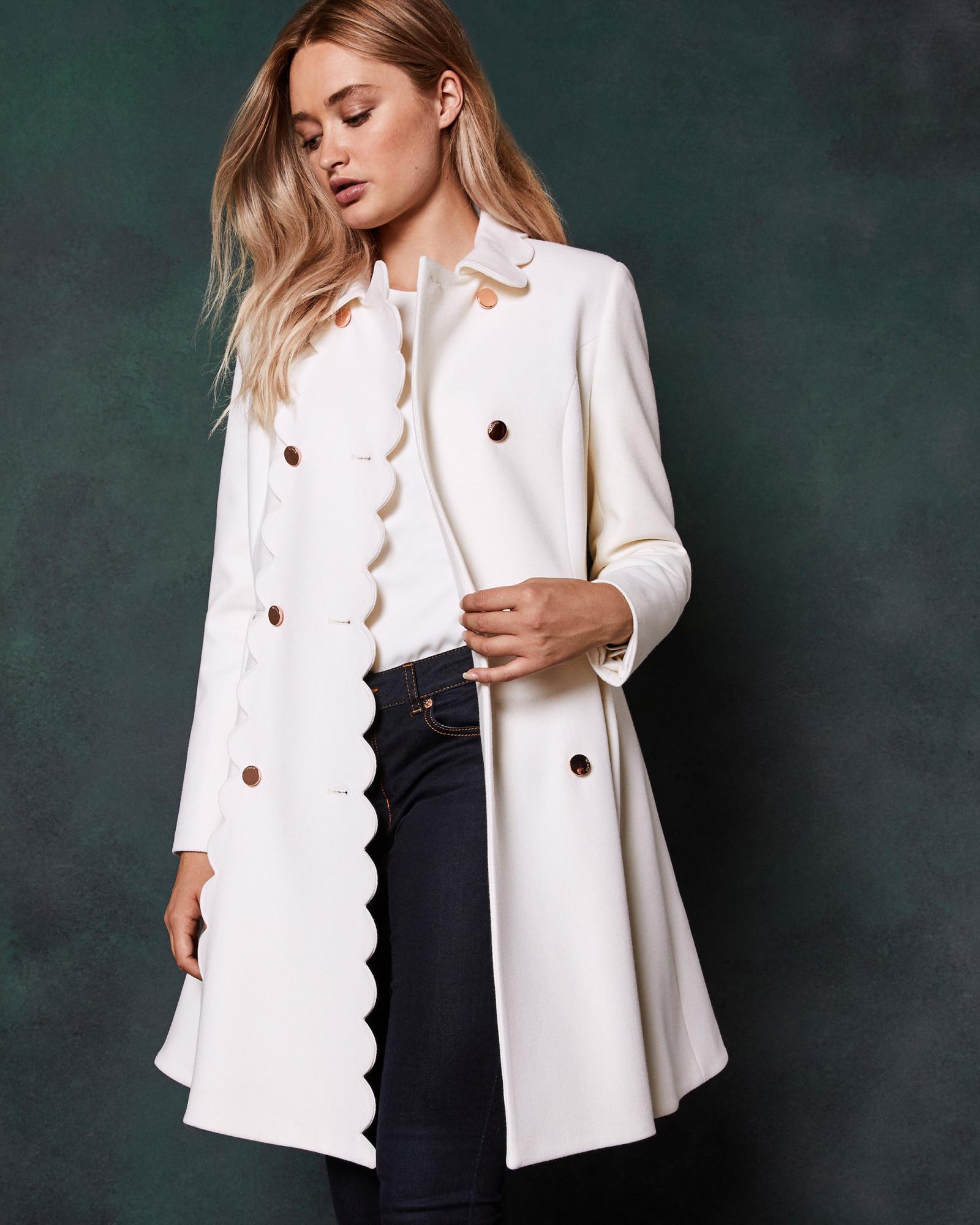 Ted Baker Scallop Trim Wool Swing Coat in White | Lyst