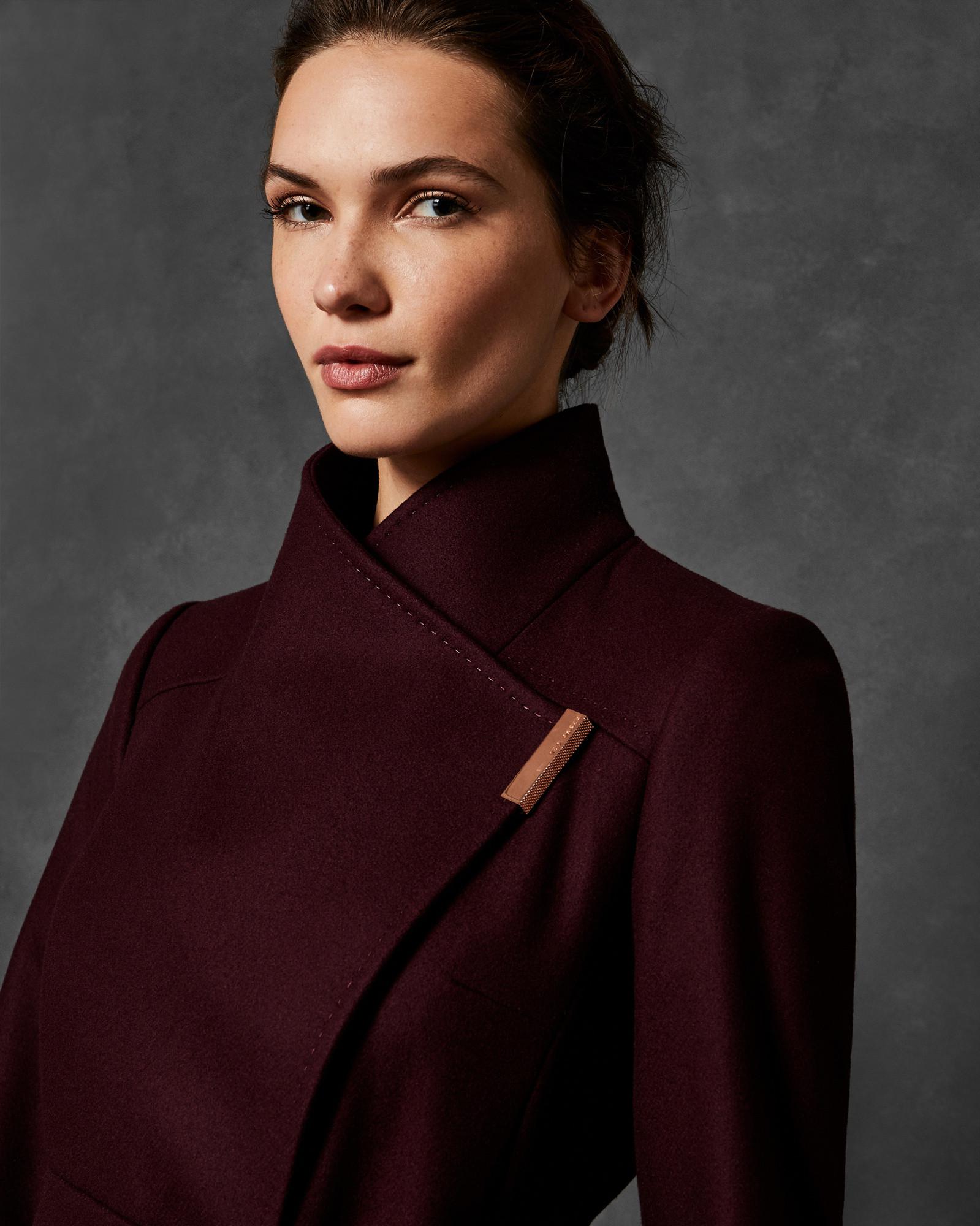 ted baker sandra midi wool wrap coat deep purple