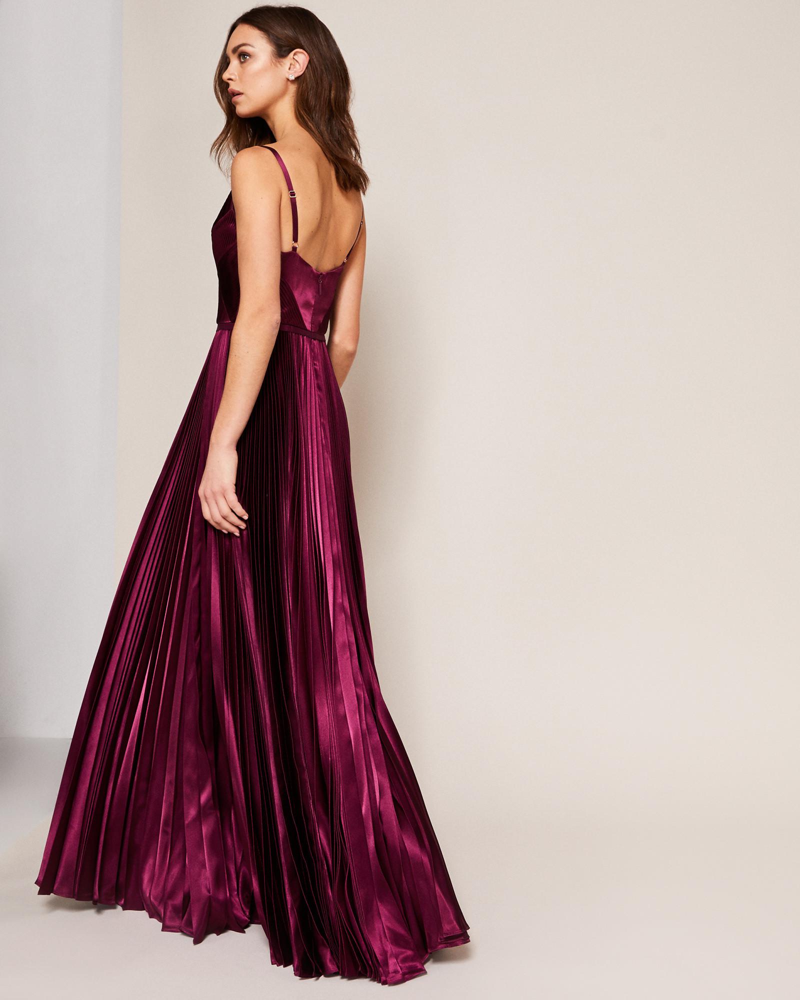 Ted Baker Pleated Satin Maxi Dress in Purple | Lyst Canada