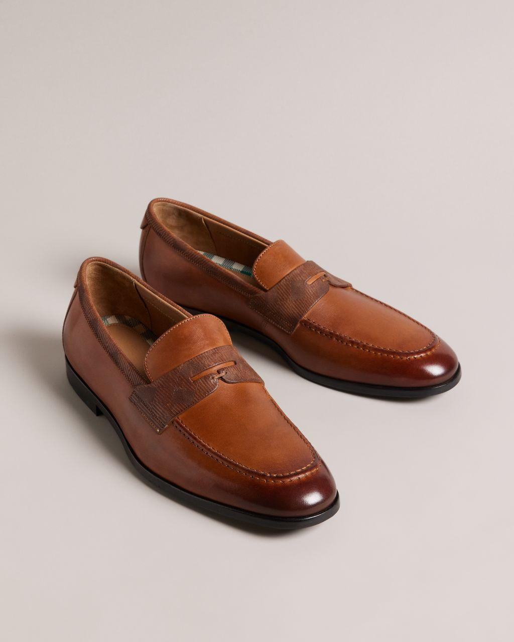 Ted Baker Debossed Leather Saddle Loafers in Brown for Men | Lyst