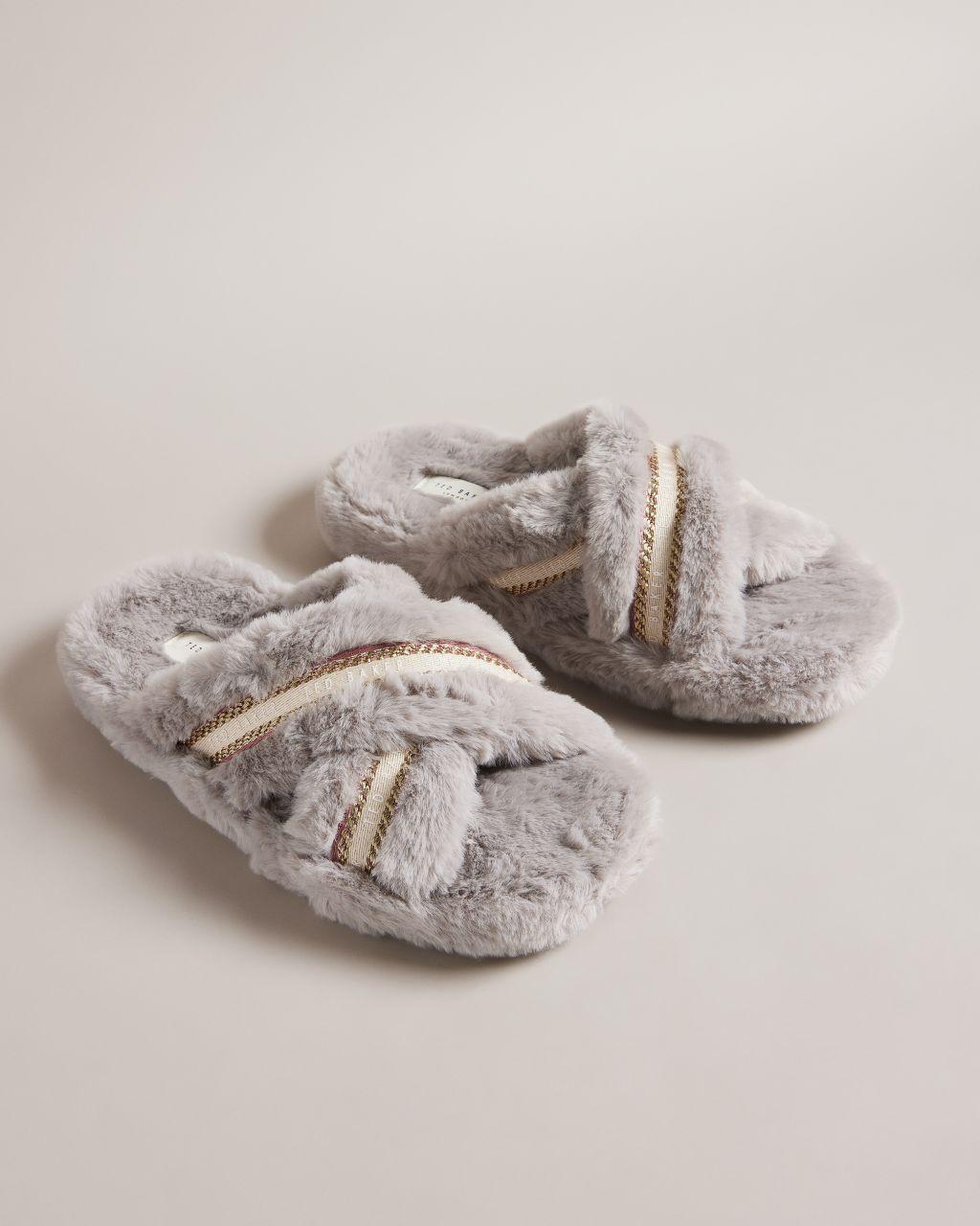 Ted Baker Faux Fur Crossover Slippers Natural Lyst