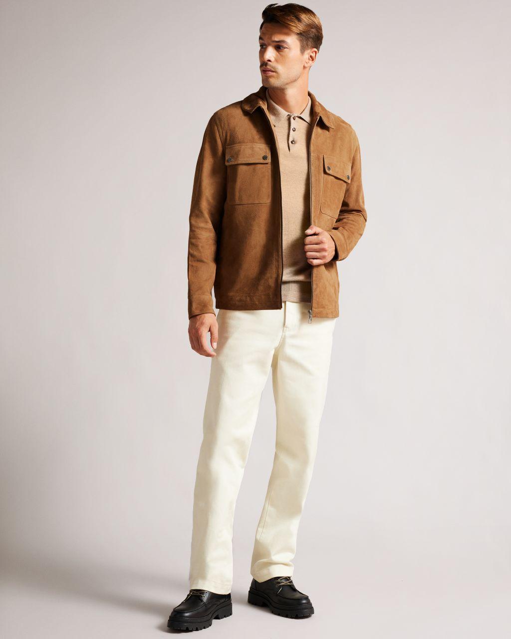 Ted Baker Suede Zip Through Shacket in Natural for Men Lyst UK