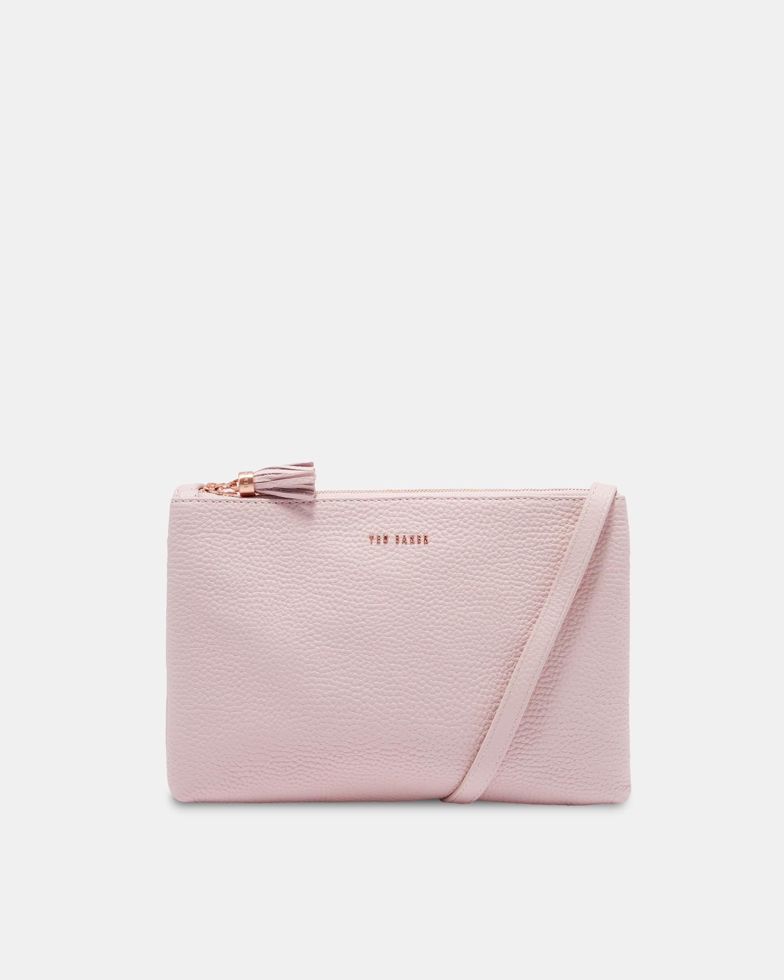 Ted Baker Tassel Leather Double Zip Cross Body Bag in Pale Pink (Pink