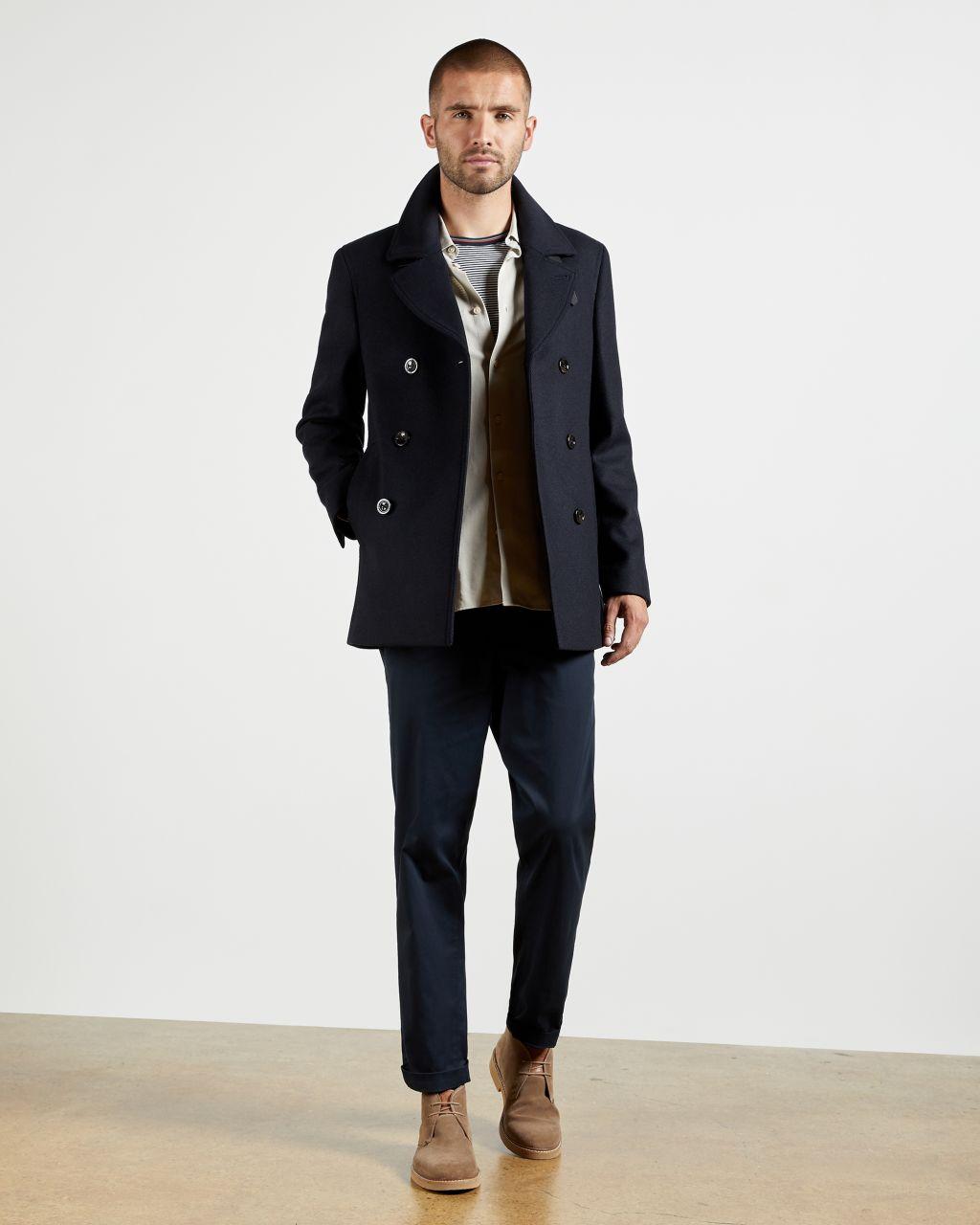 Ted Baker Wool Pea Coat in Navy (Blue) for Men - Lyst