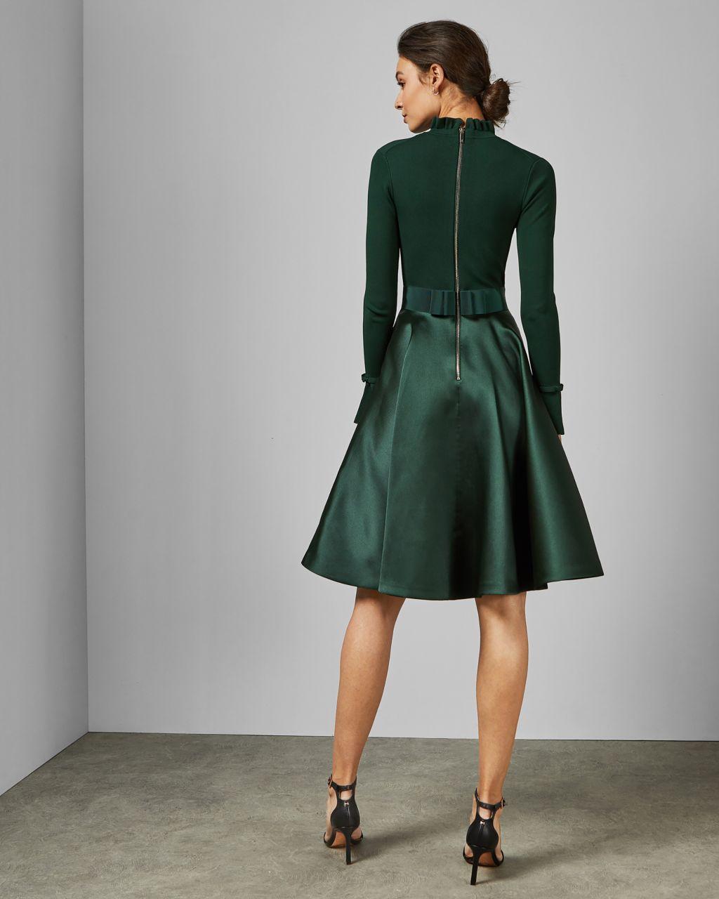 Ted Baker Frill Neck Full Skirt Dress in Green | Lyst