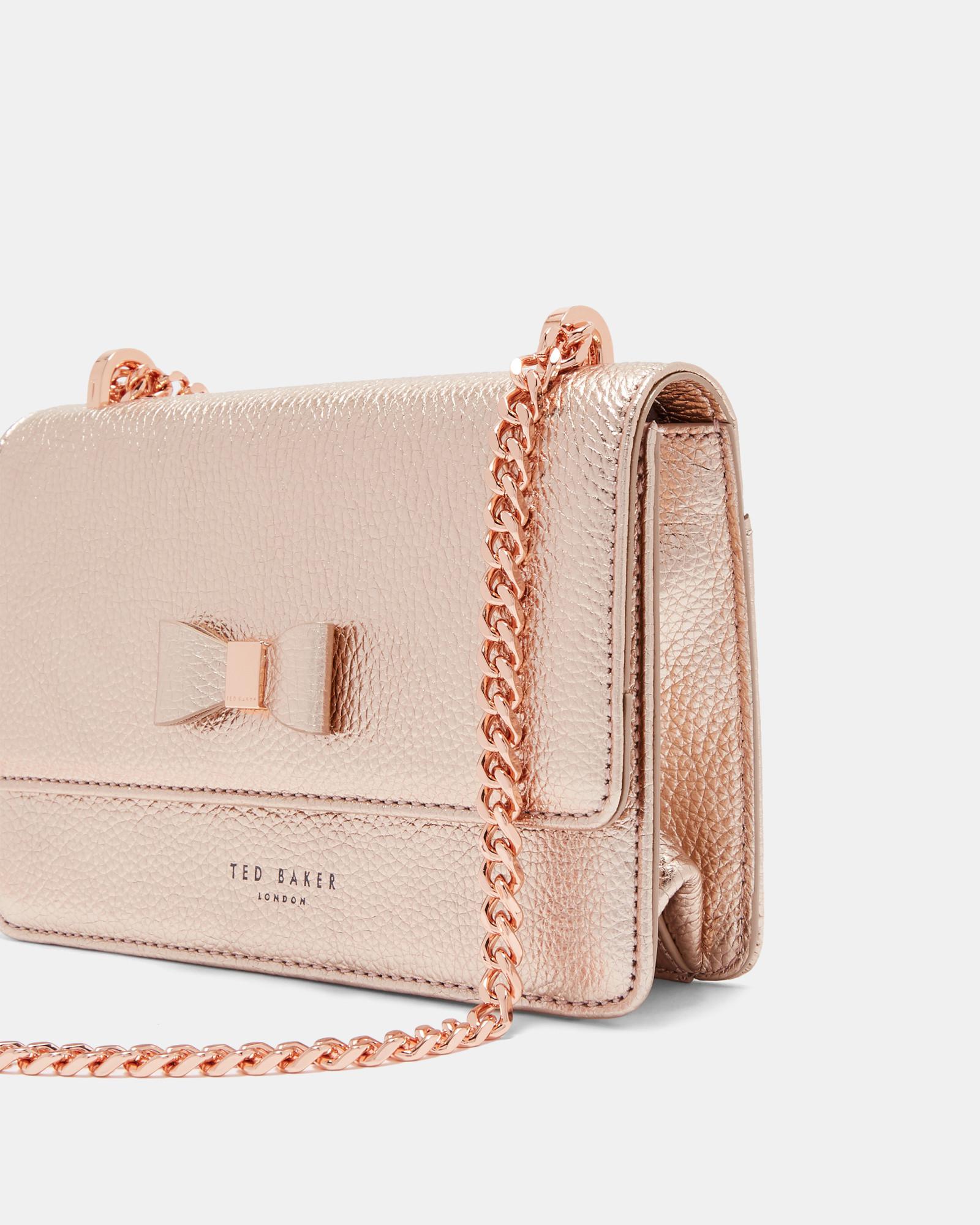 Ted Baker Bow Detail Metallic Leather Cross Body Bag in Pink | Lyst