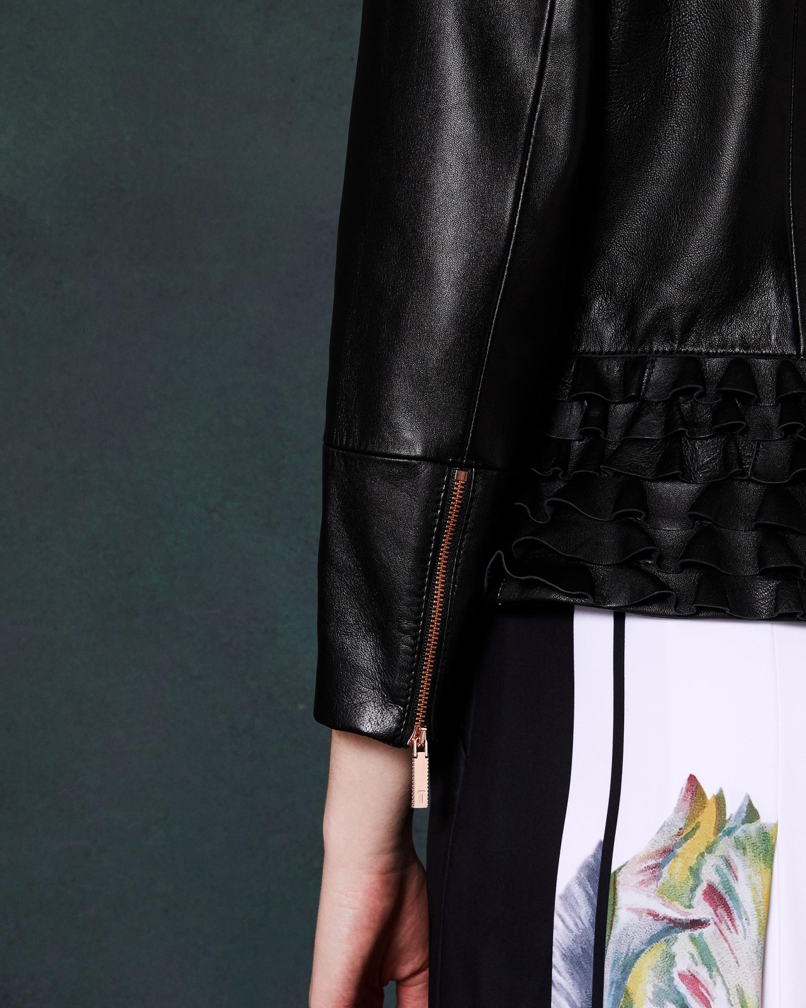 black frill leather jacket