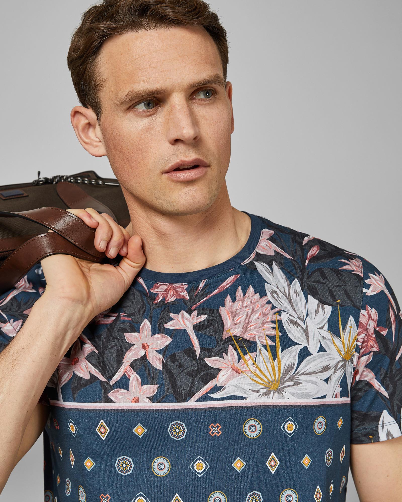 Ted Baker Floral Printed Cotton T Shirt In Blue For Men Lyst