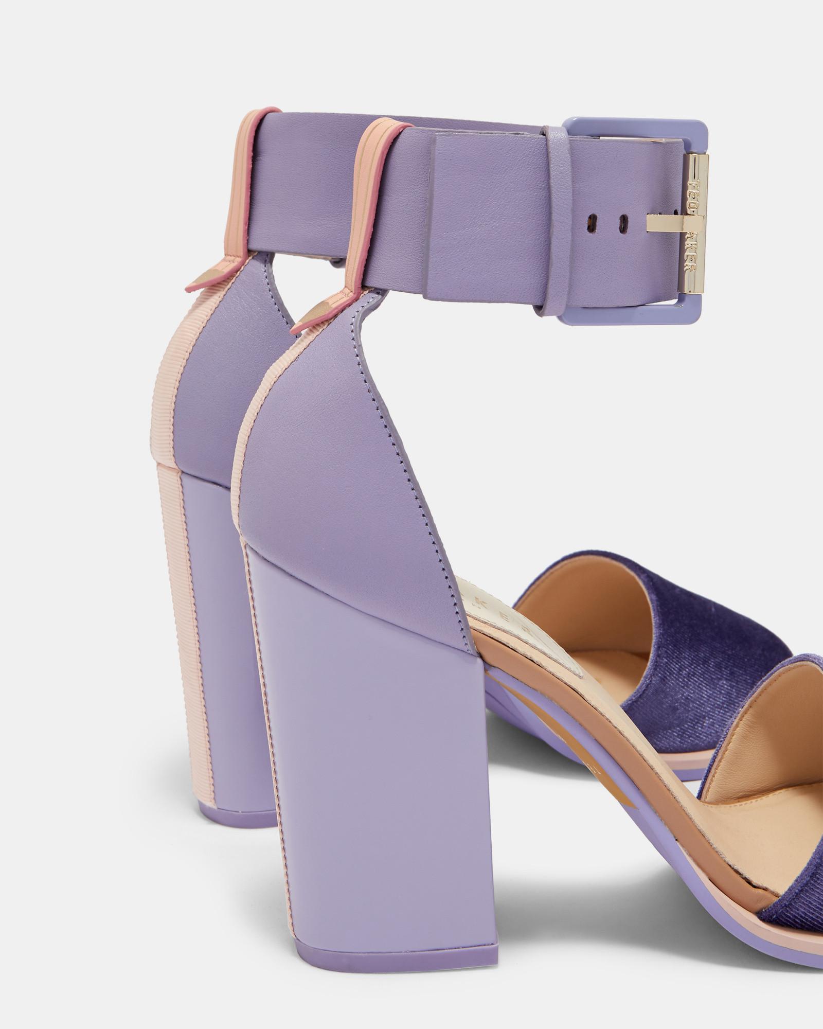 lavender block heel sandals