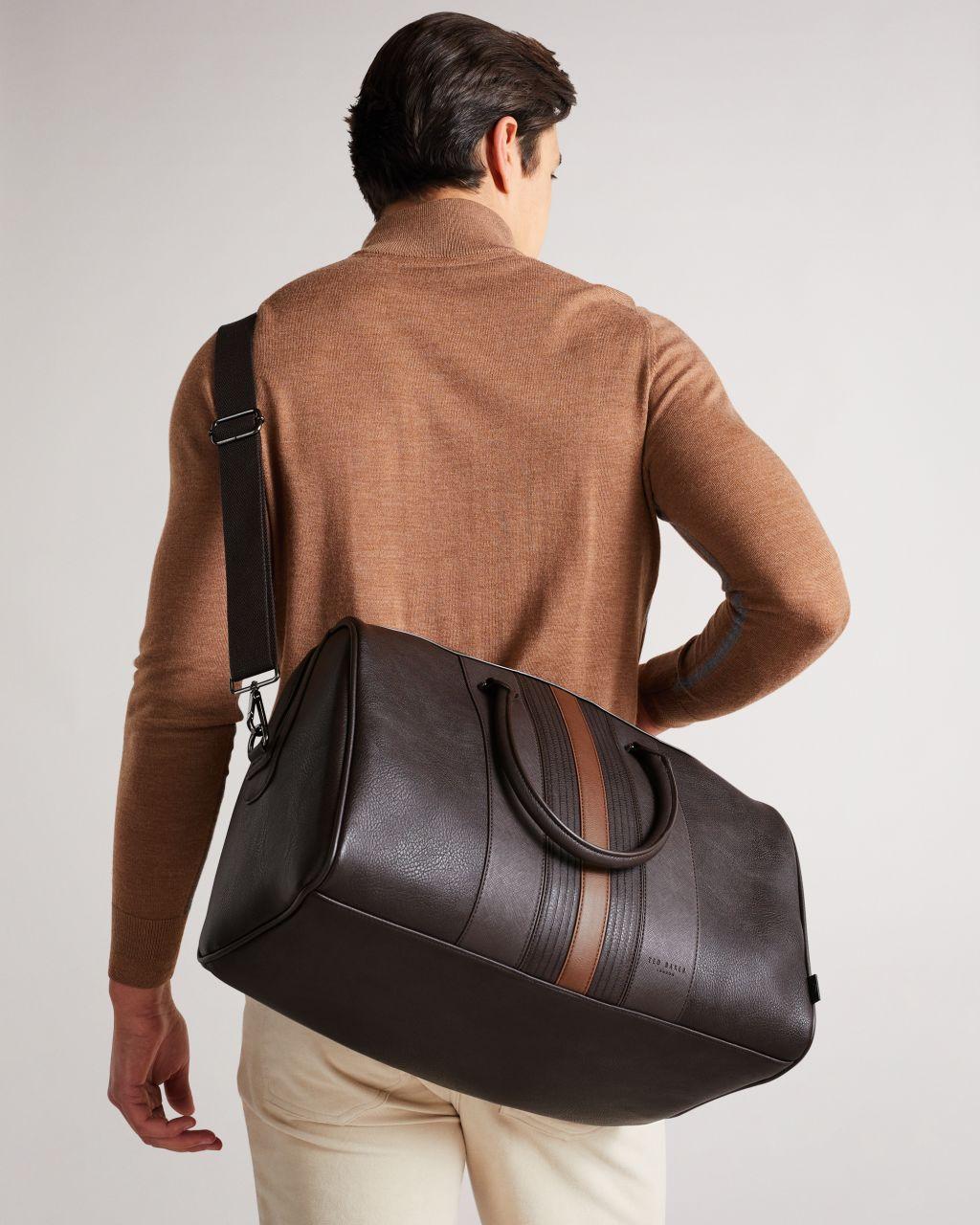 Ted Baker Striped Pu Holdall in Brown for Men | Lyst
