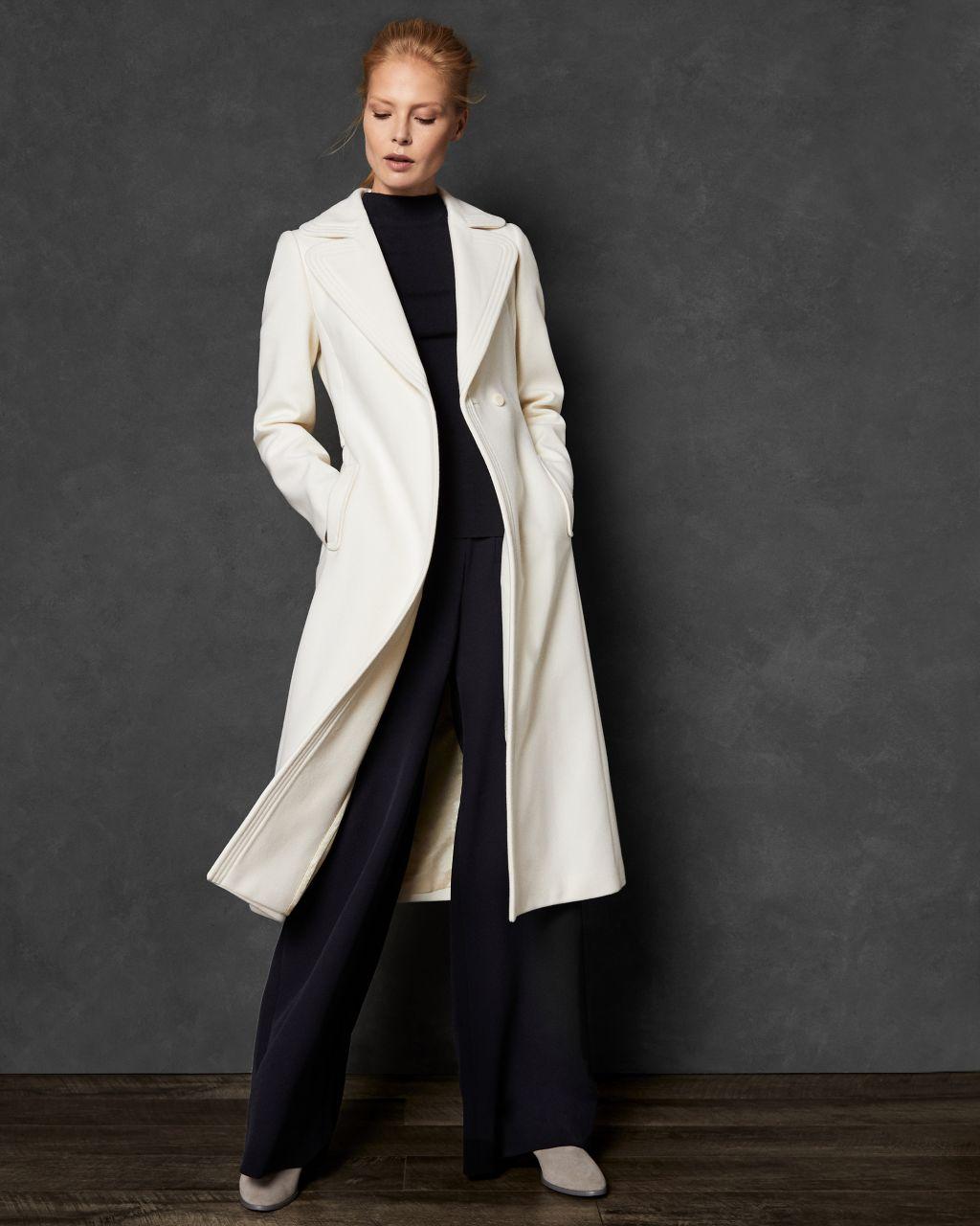 Ted Baker Wide Collar Long Wool Wrap Coat in White | Lyst