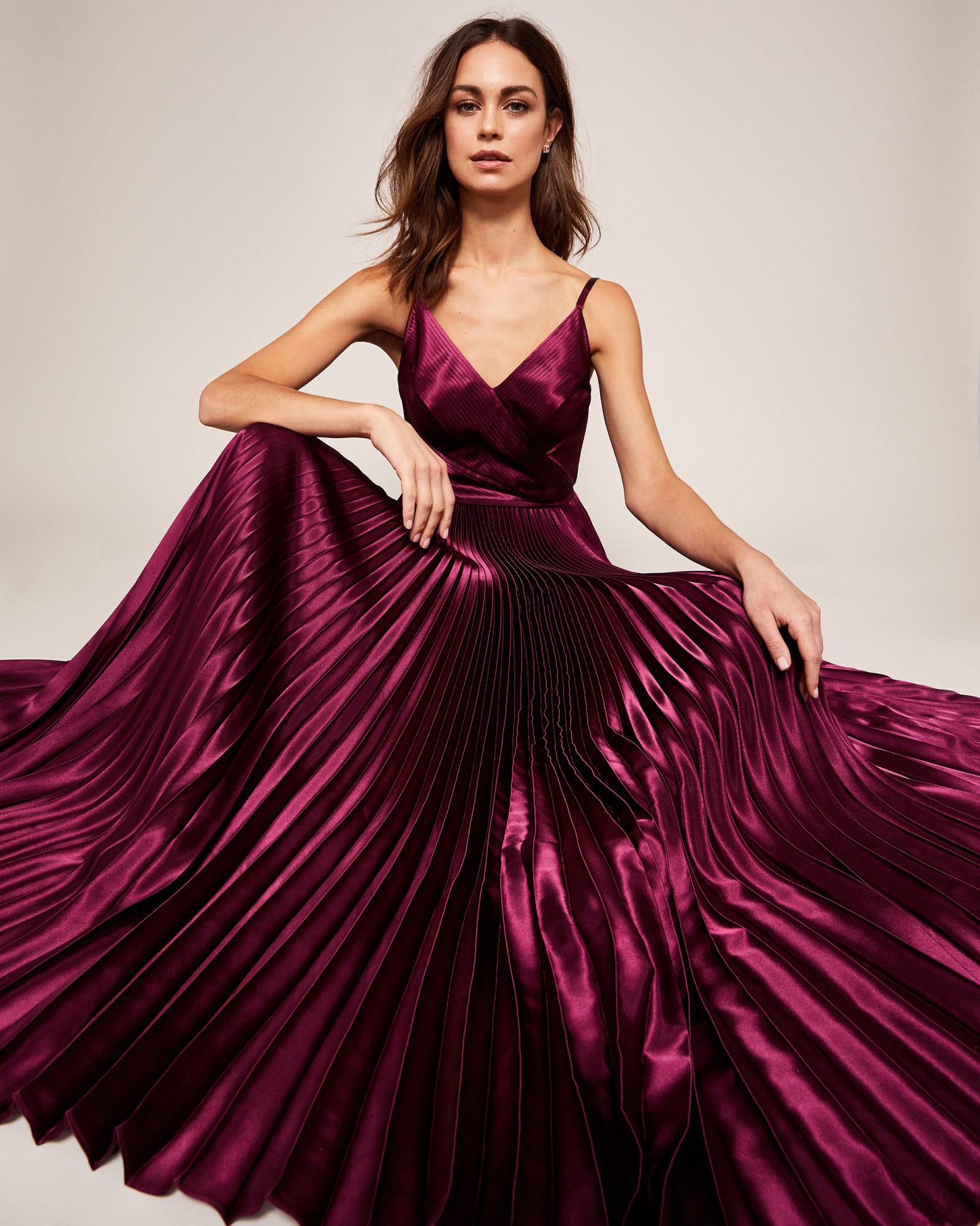 Ted Baker Pleated Satin Maxi Dress in Purple | Lyst