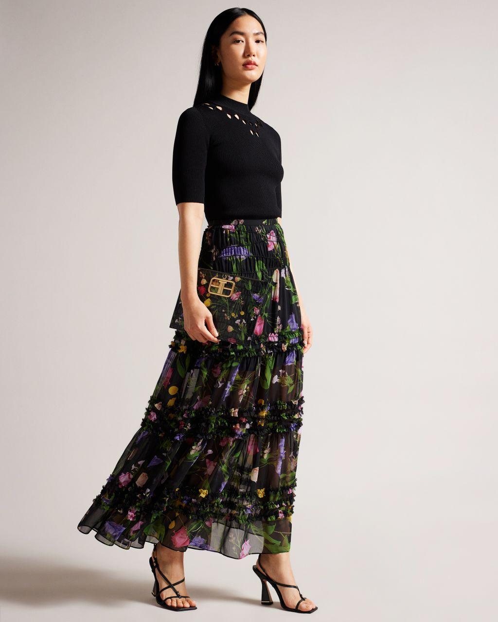 Ted Baker Micro Ruffle Tiered Midaxi Skirt in Black | Lyst