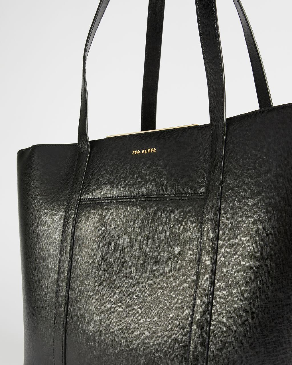Ted Baker Synthetic Saffiano Bar Detail Tote Bag in Black | Lyst