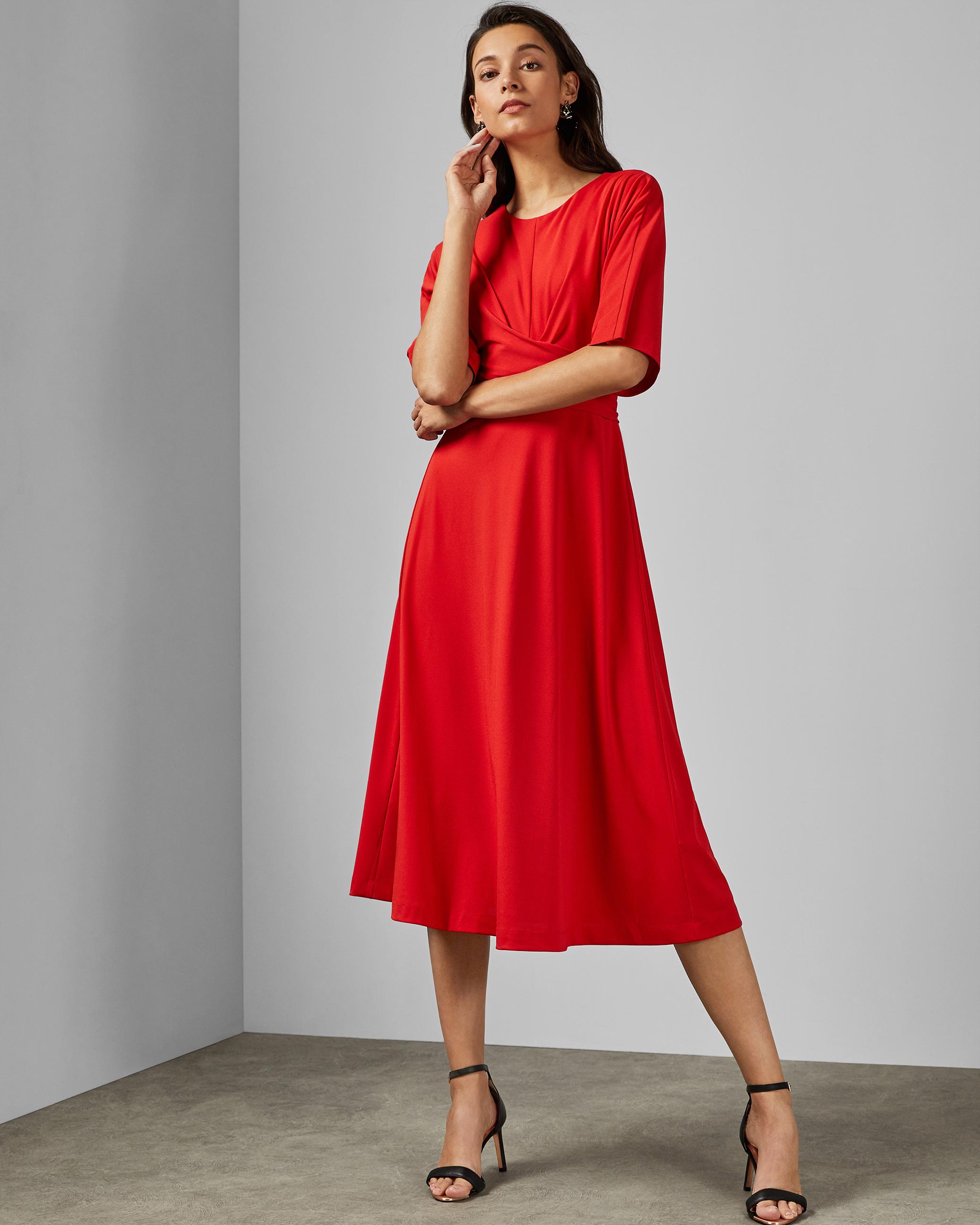 Ted Baker Synthetic Cross Over Wrap Midi Dress in Bright Red (Red) - Lyst