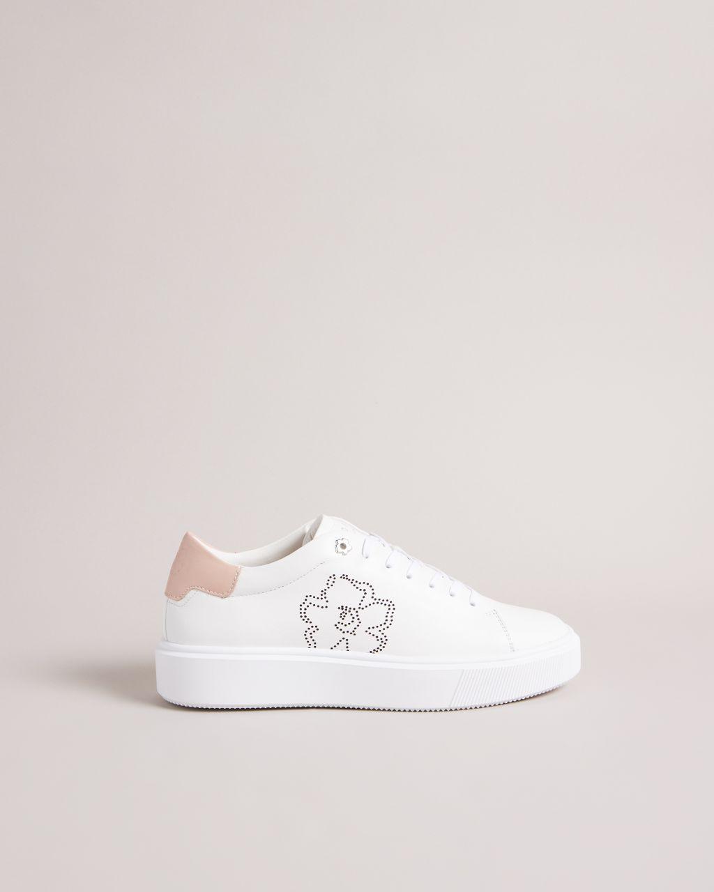 Ted Baker Perforated Magnolia Platform Trainers in White-Pink (White ...