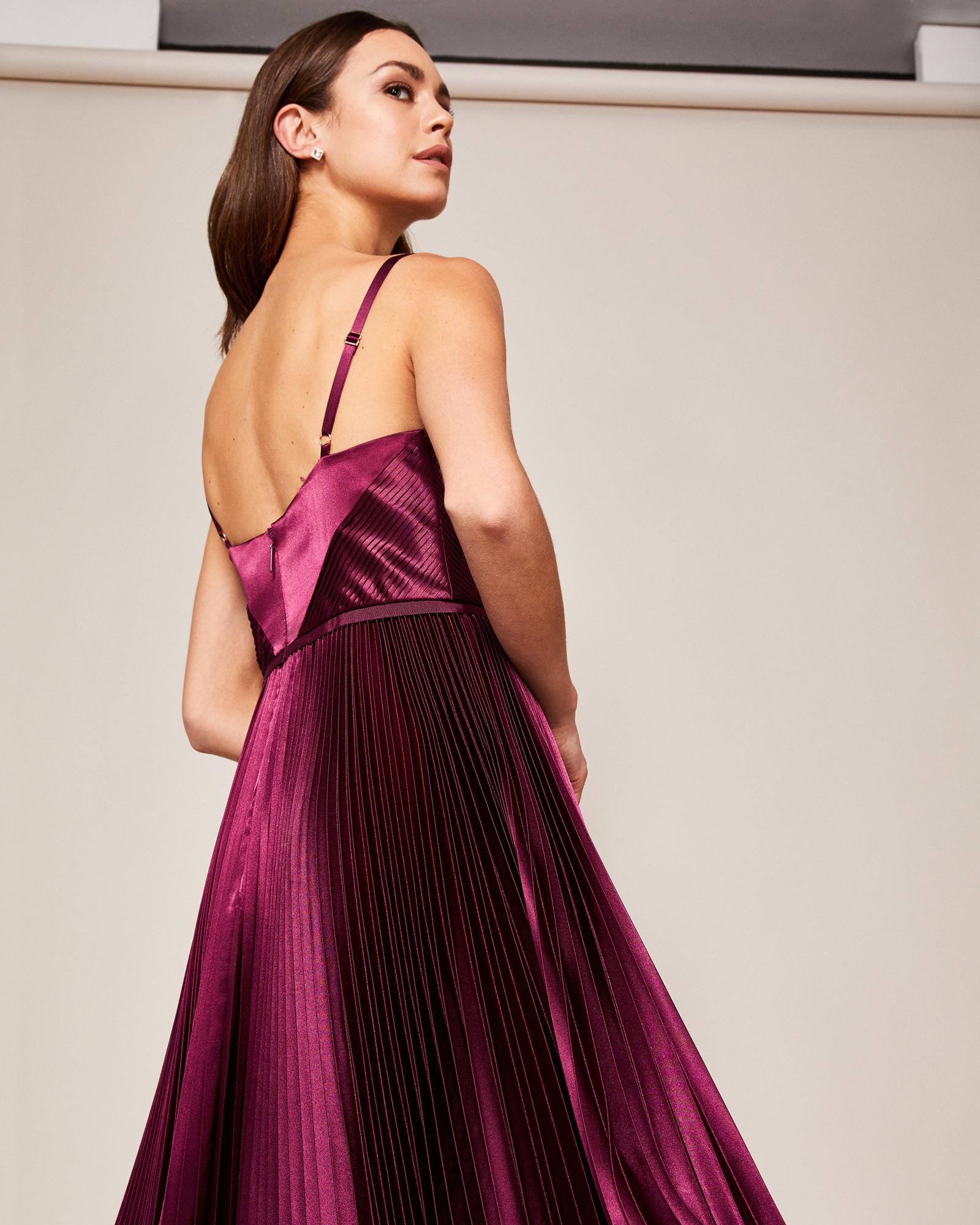 Ted Baker Pleated Satin Maxi Dress in Purple | Lyst
