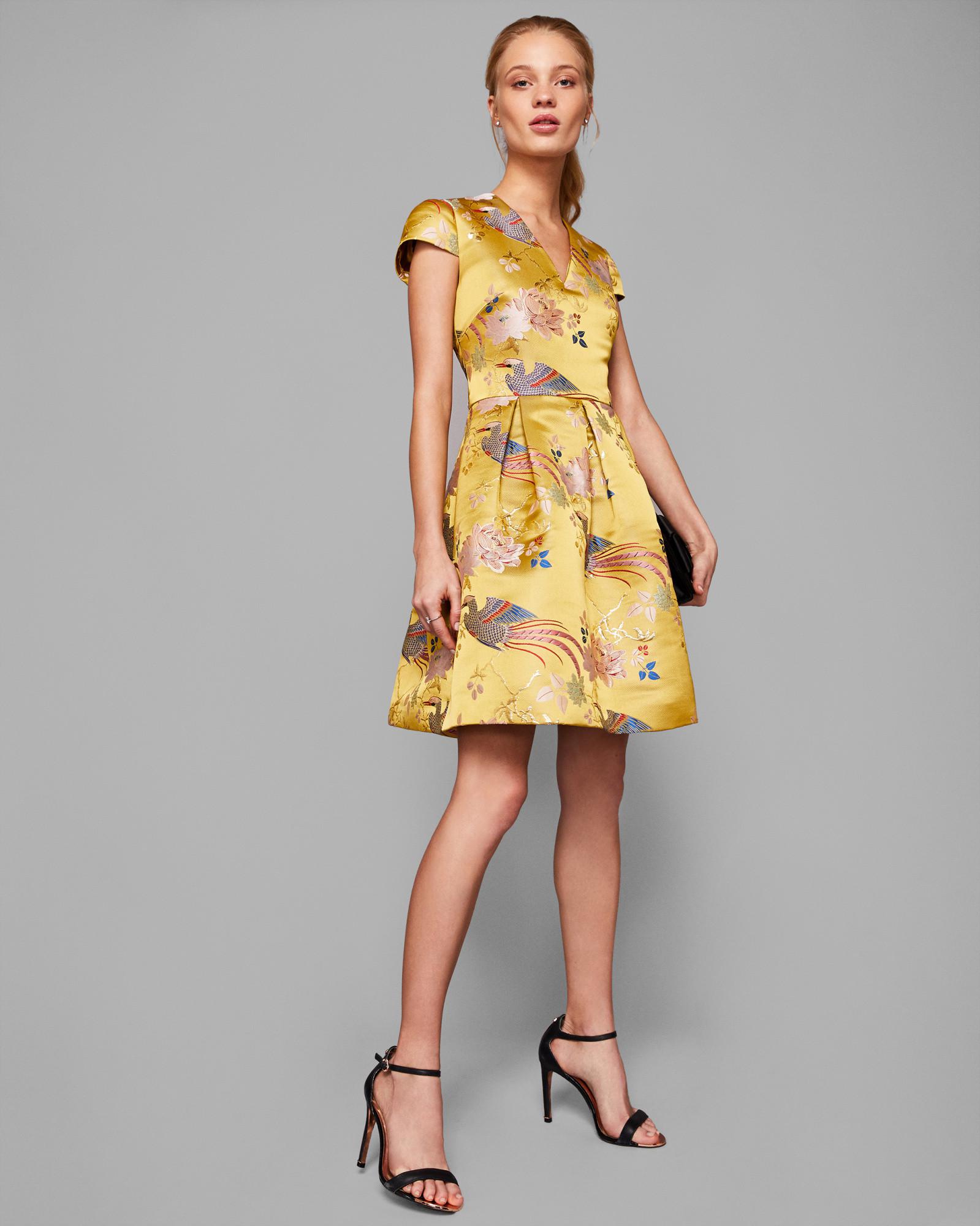 Ted Baker Chinoiserie Jacquard Dress in Yellow | Lyst