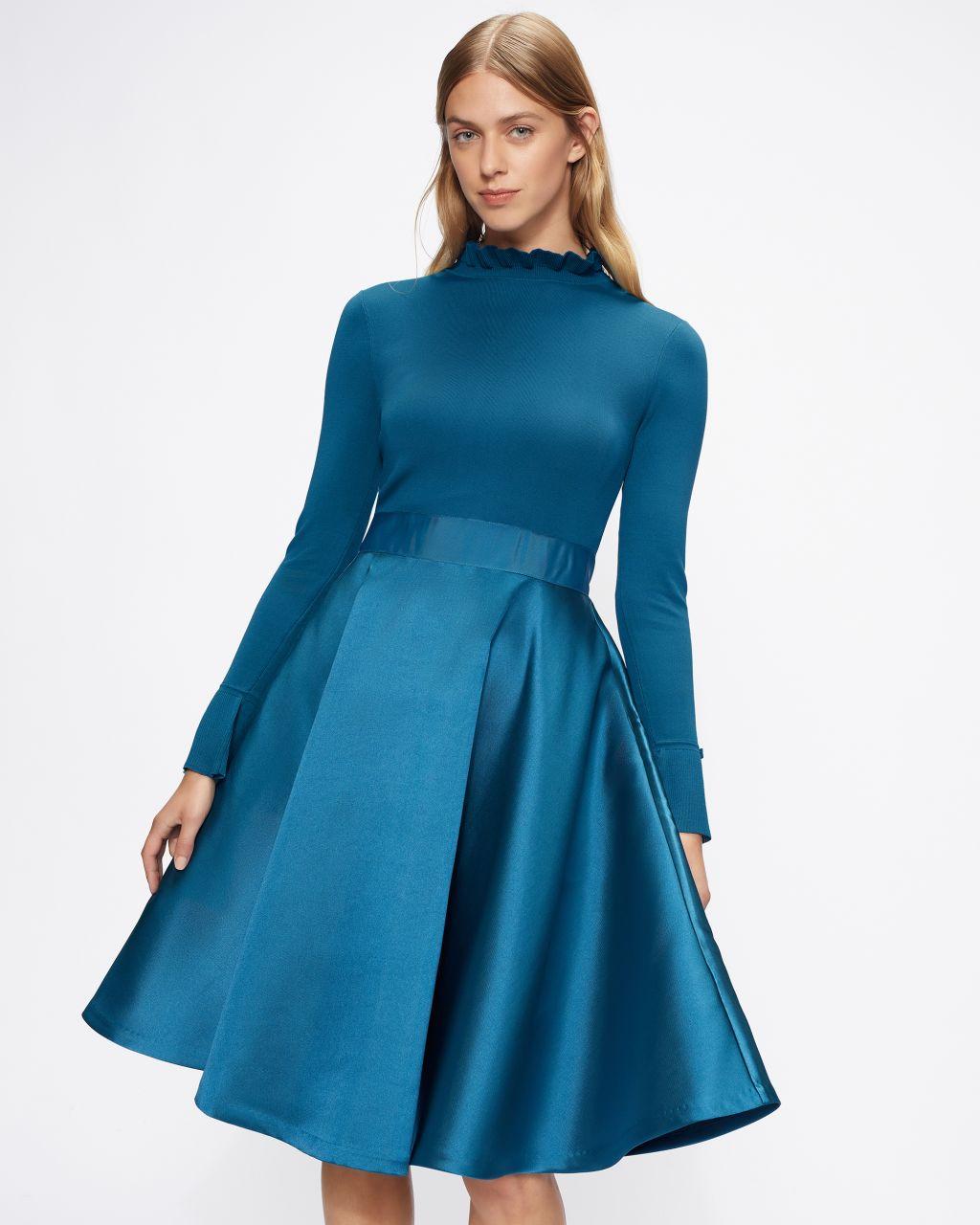 Ted Baker Knitted Frill Full Skirt Dress in Blue | Lyst
