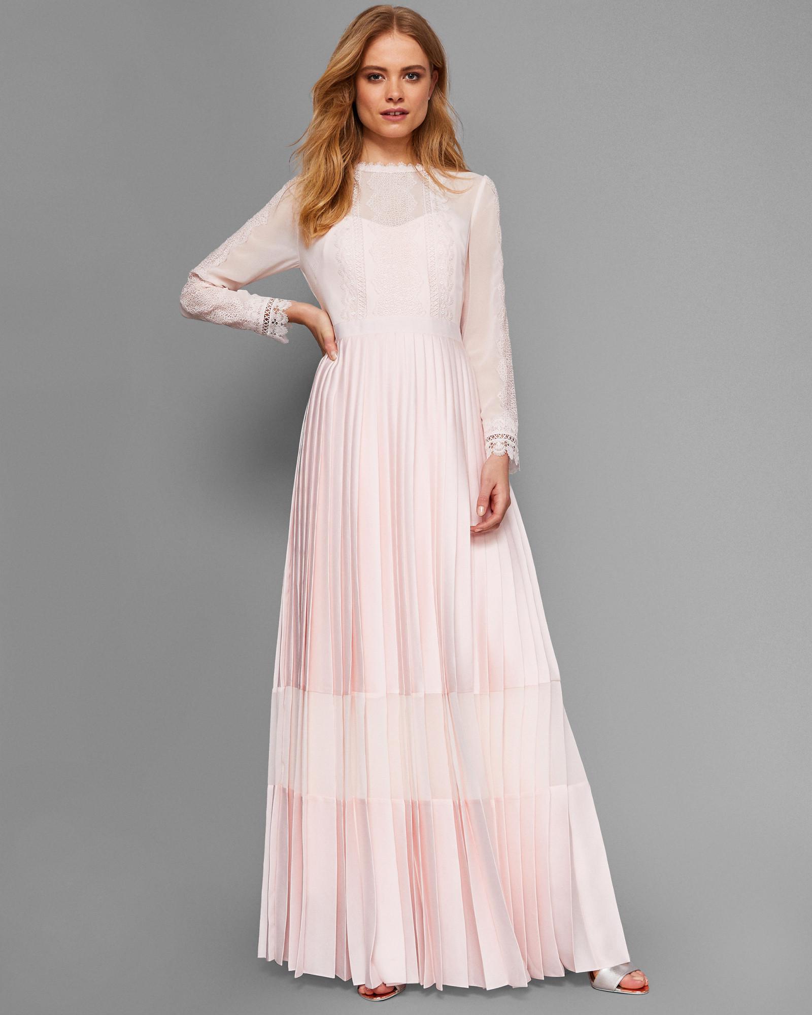 ted baker lace trim pleated midi dress