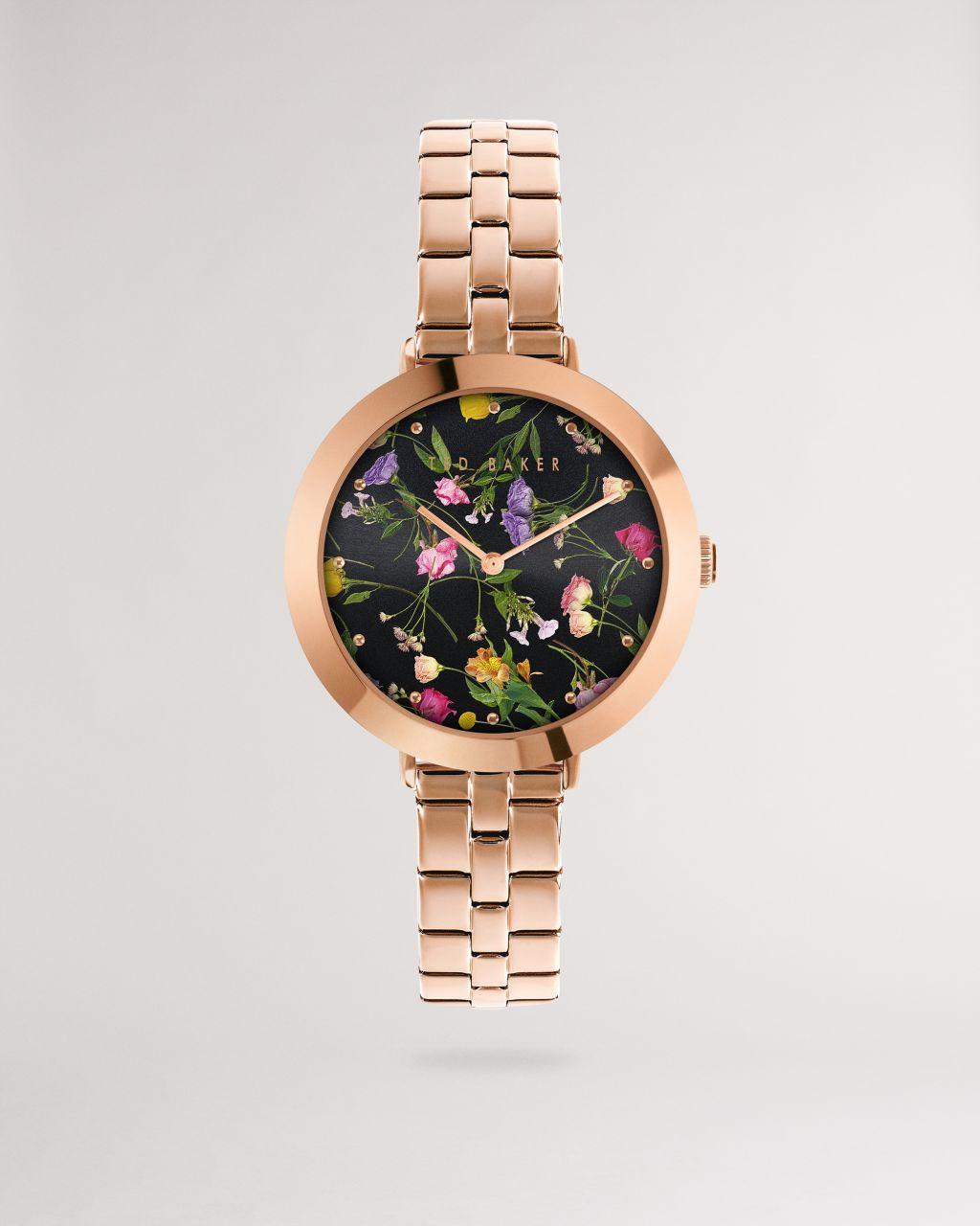 Ted Baker Floral Dial Stainless Steel Bracelet Watch in Metallic | Lyst