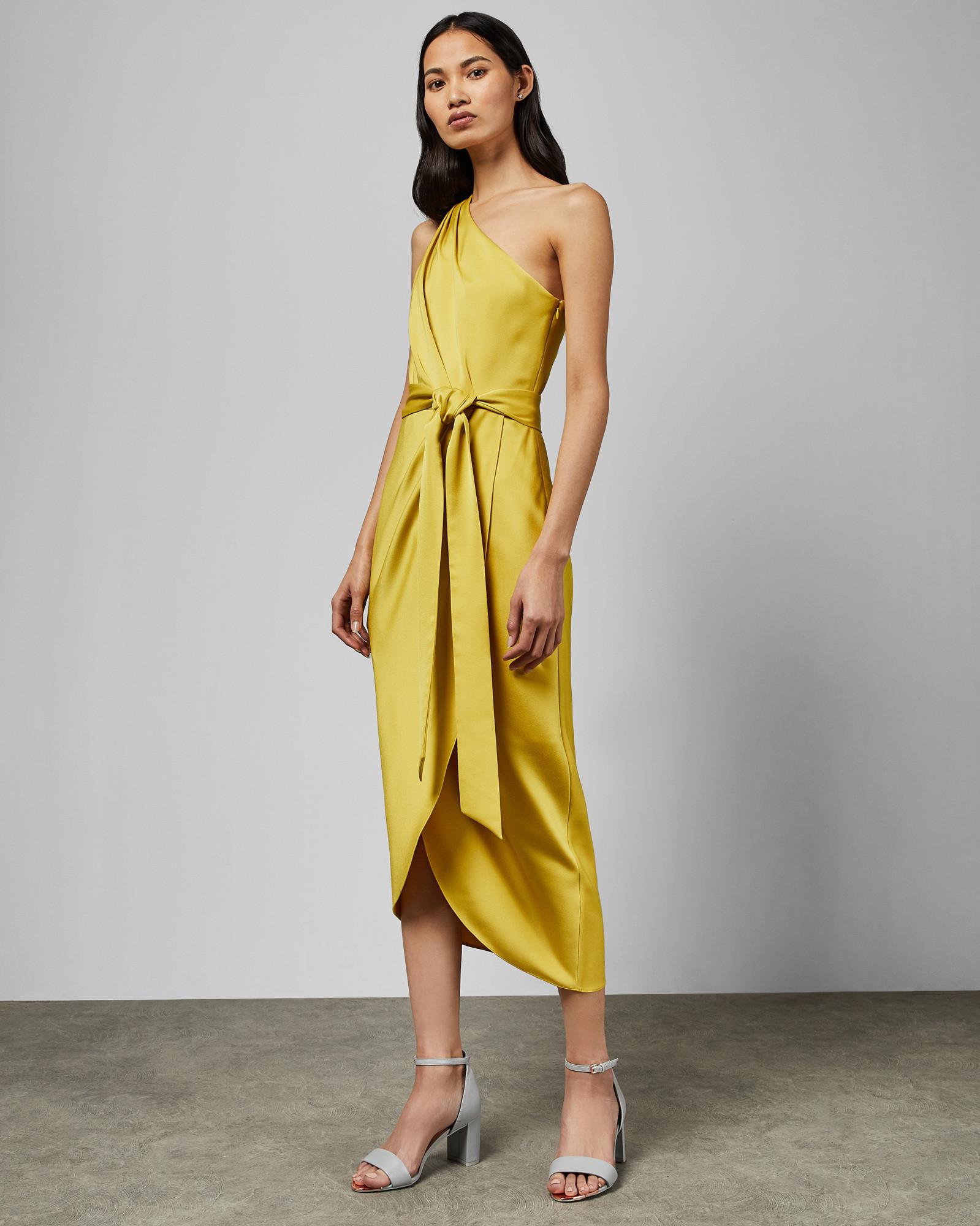 Ted Baker Synthetic One Shoulder Drape Midi Dress in Mid Yellow (Yellow ...