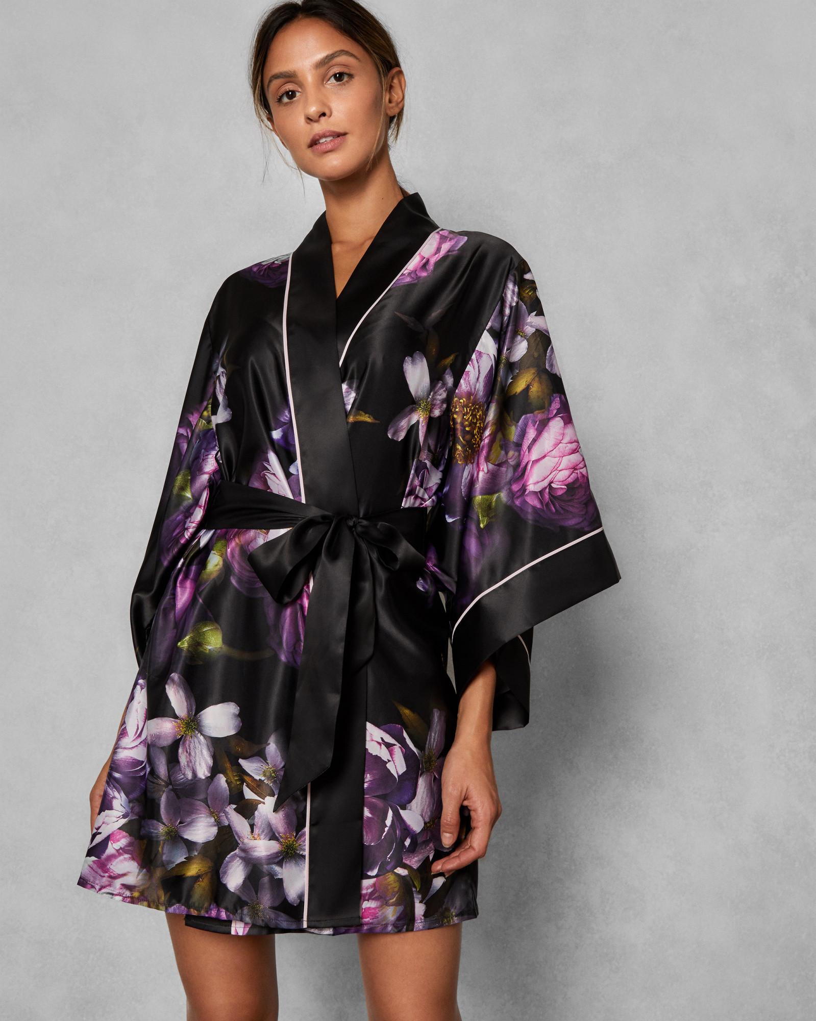 Ted Baker Sunlit Floral Kimono Robe in Black | Lyst UK