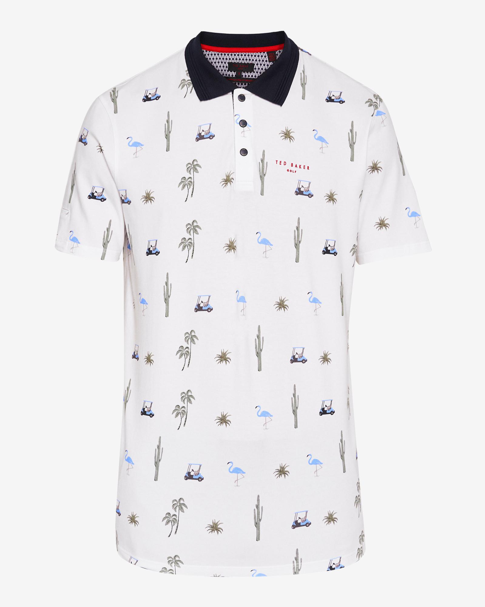 Ted Baker Golf Print Polo Shirt in White for Men Lyst