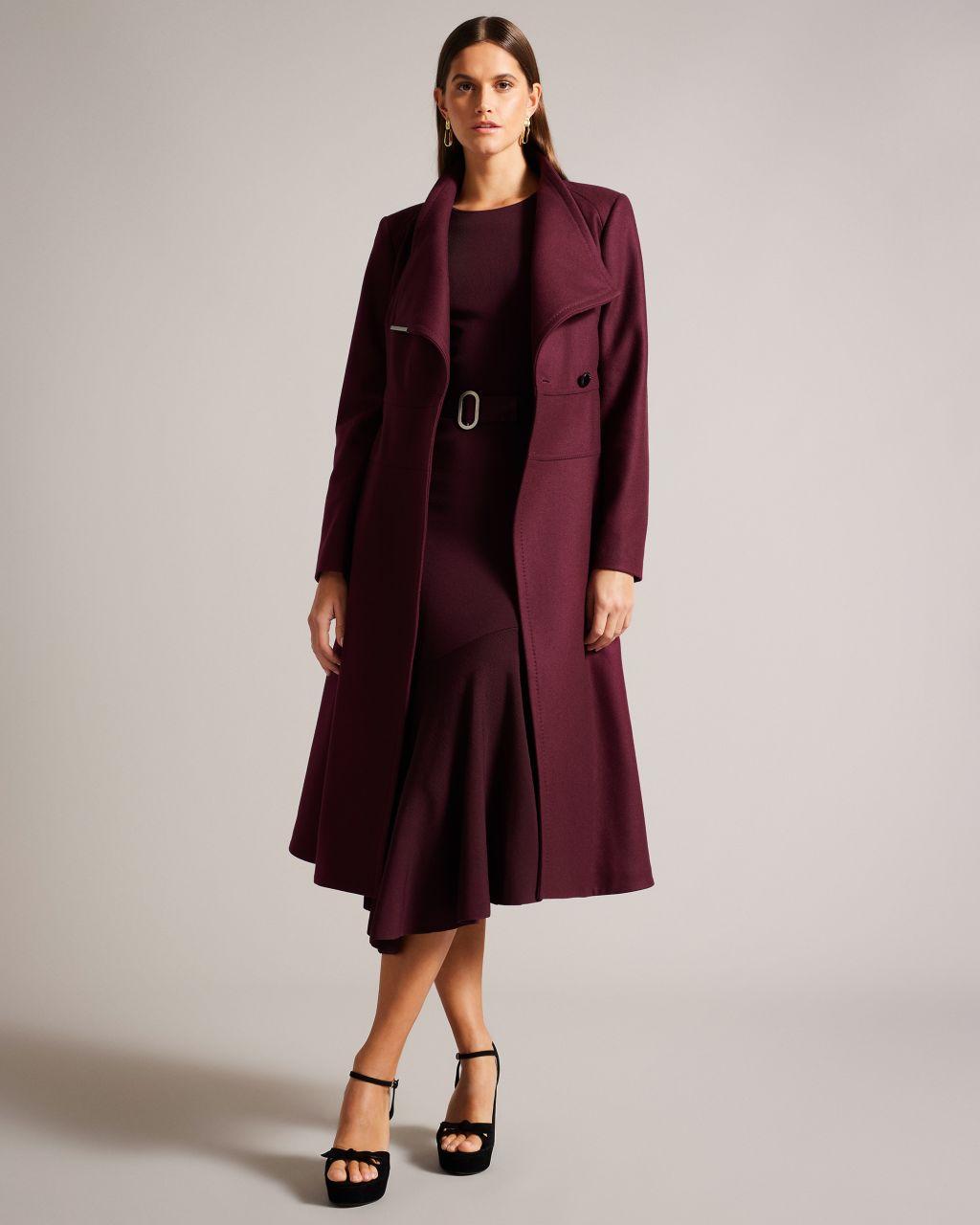 Ted Baker Midi Wool Wrap Coat With Full Skirt in Red | Lyst