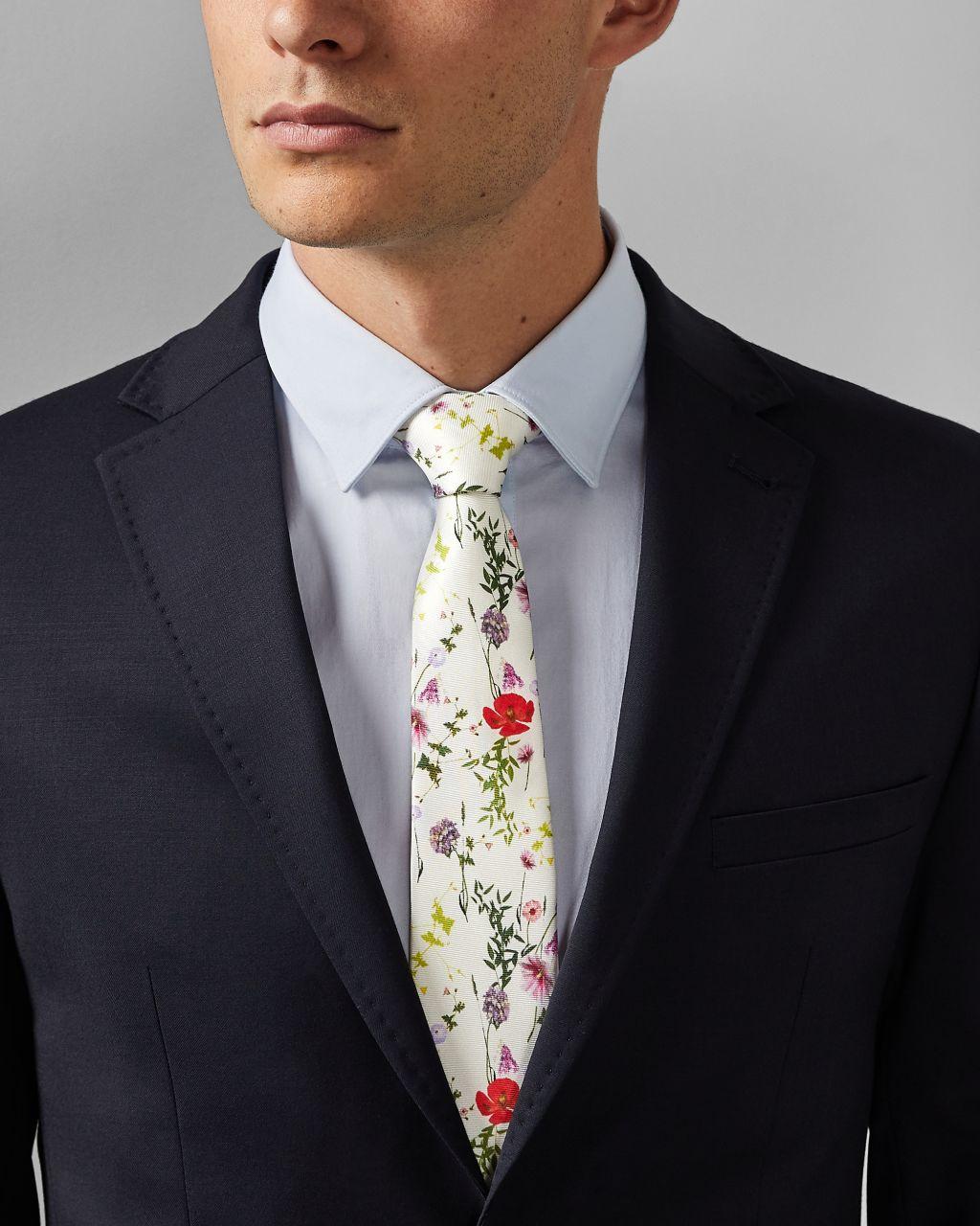 Ted Baker Floral Printed Silk Tie in White for Men | Lyst