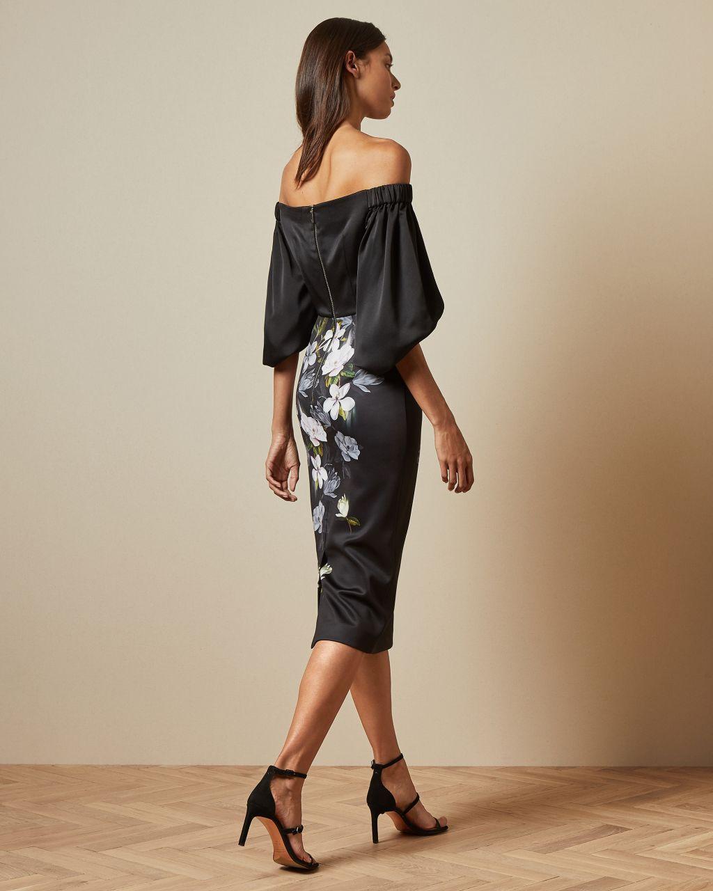 Ted Baker Off The Shoulder Opal Bodycon Dress in Black | Lyst