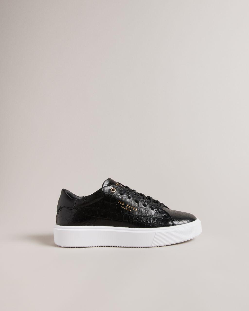 Ted Baker Leather Croc Texture Platform Trainers in Black | Lyst