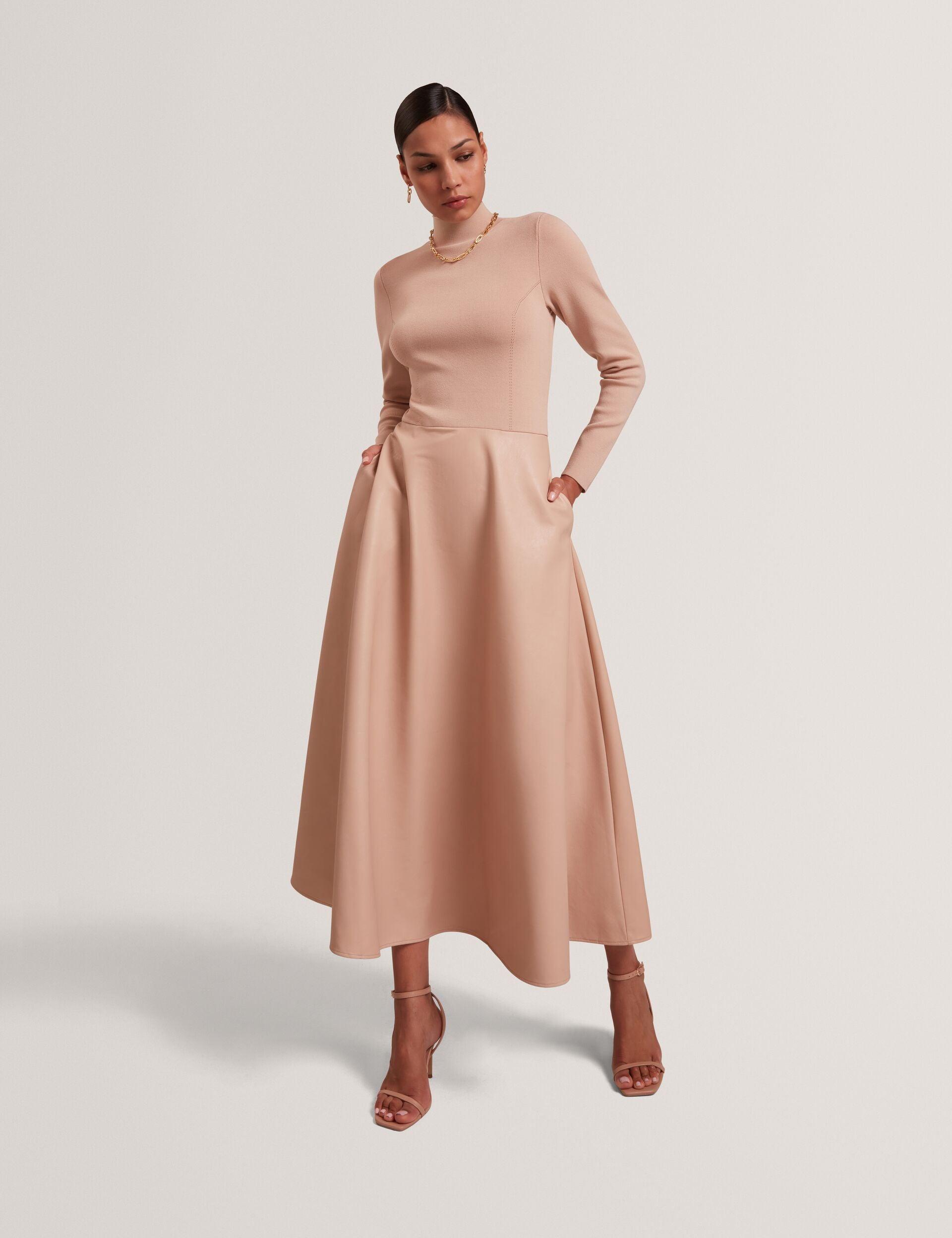 ted baker green leather dress Liimaa Drape Neck Midi Dress Khaki