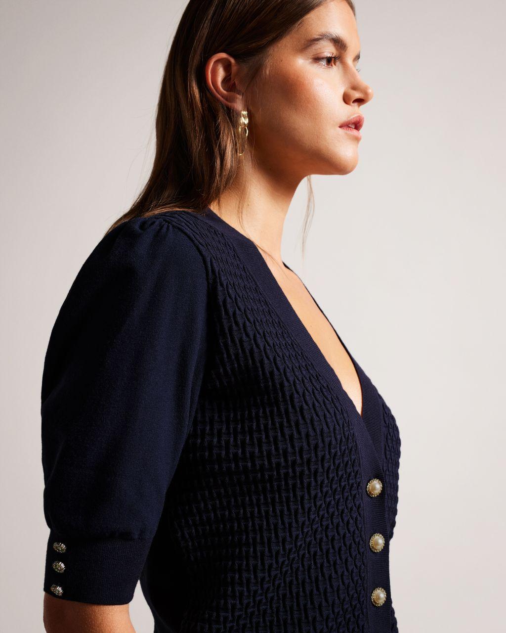 Ted Baker Cropped Cardigan With Diamante Buttons in Blue | Lyst
