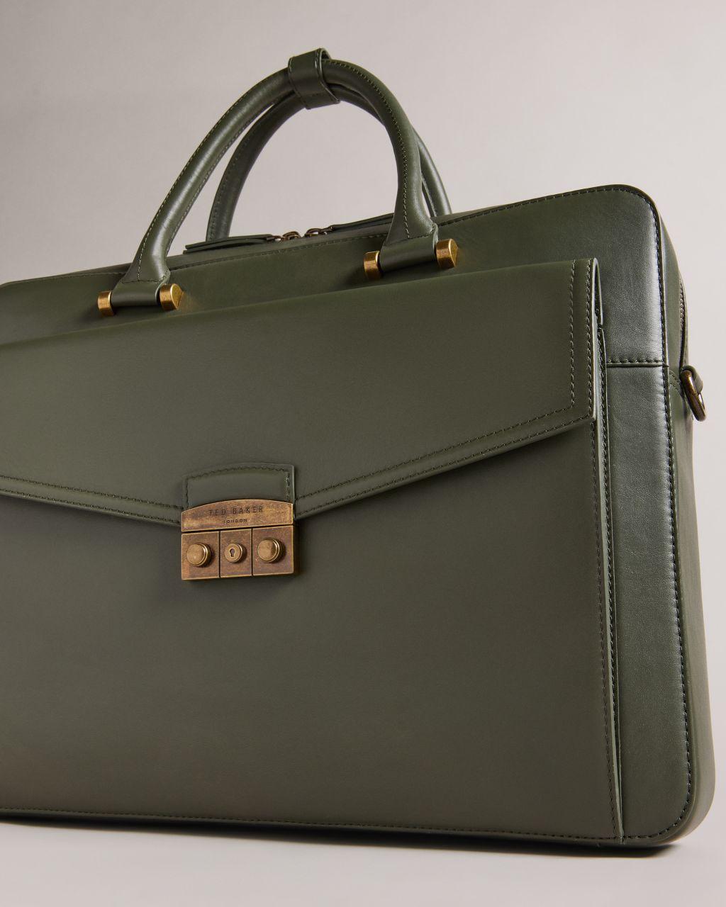 Ted Baker Trunk Lock Leather Document Bag in Green for Men