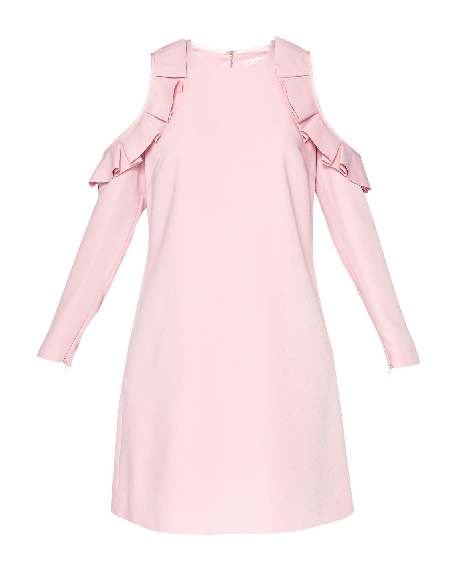 Ted Baker Cold Shoulder Frill Detail Dress in Pink | Lyst