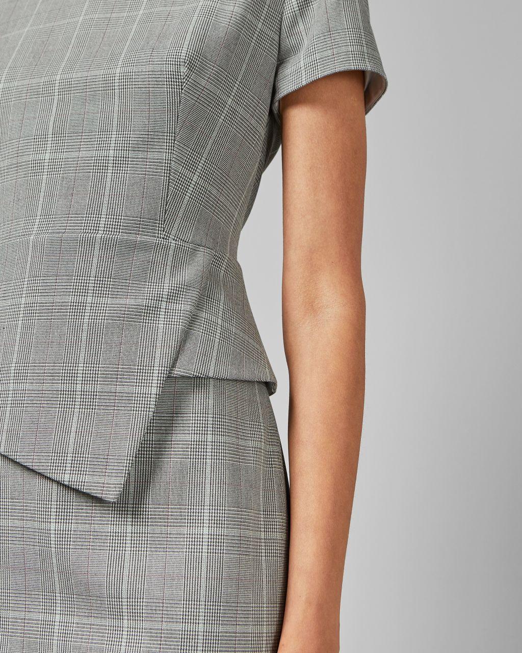 Ted Baker Check Peplum Tailored Dress in Gray | Lyst