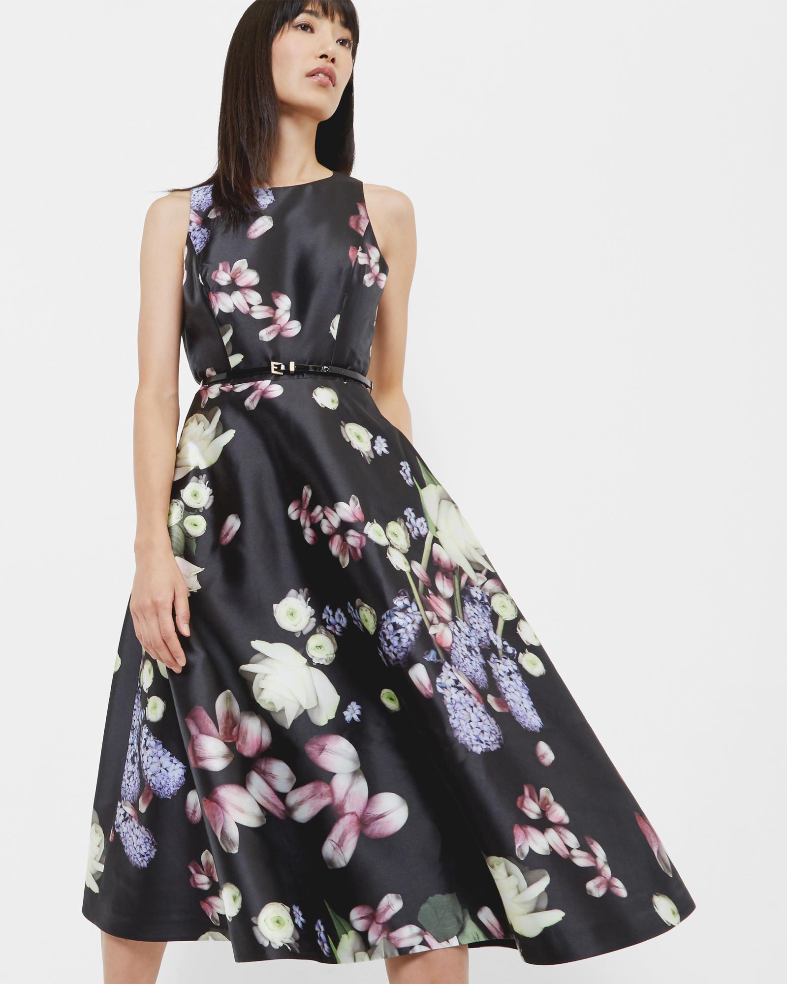 Ted Baker Synthetic Kensington Floral Midi Dress in Black - Lyst