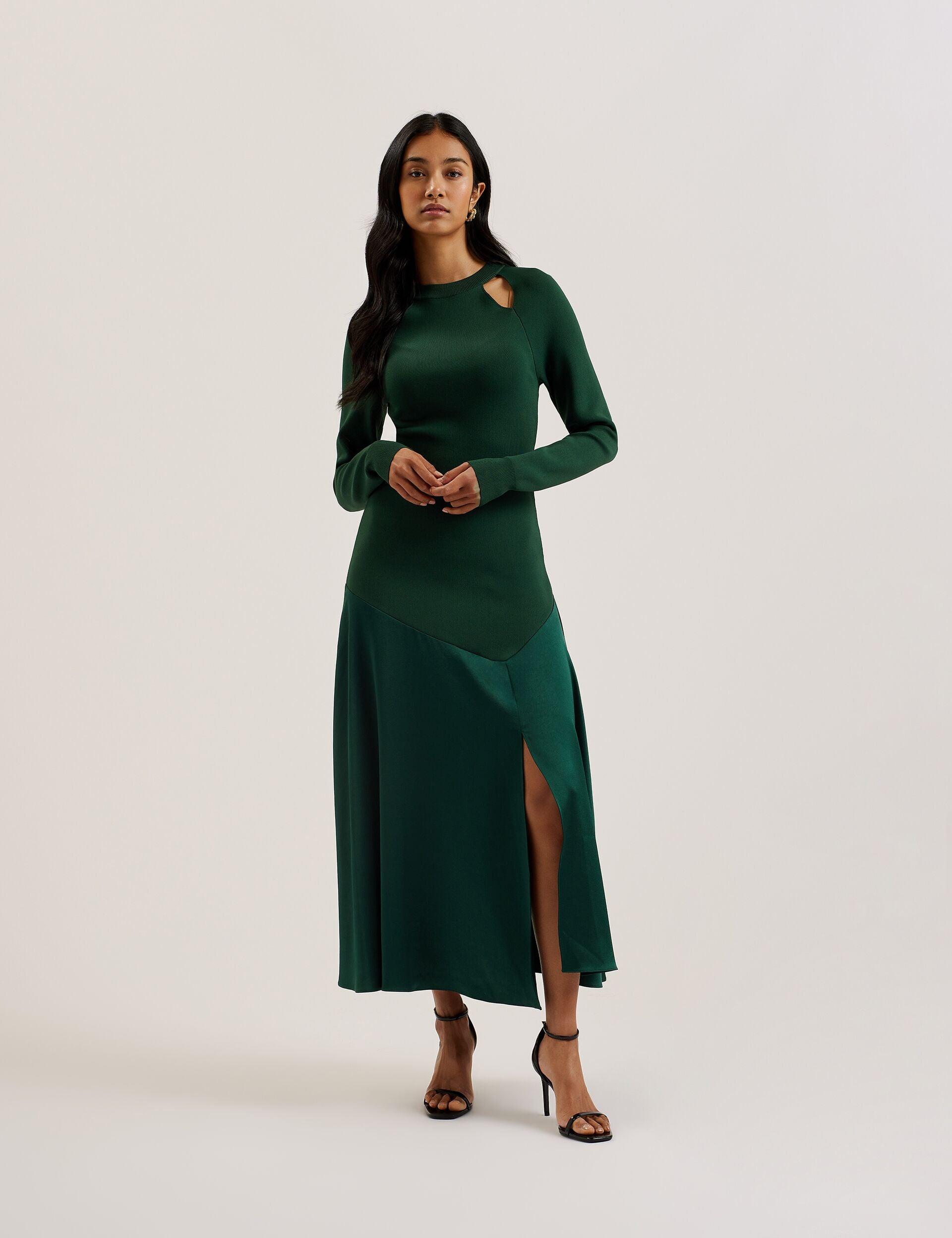 sachin and babi light blue dress Ted Baker Zaaraa One Shoulder Dress, Dark Green main image 0