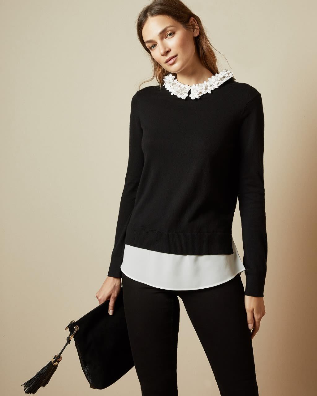 Ted Baker Floral Collar Mockable Sweater in Black | Lyst UK