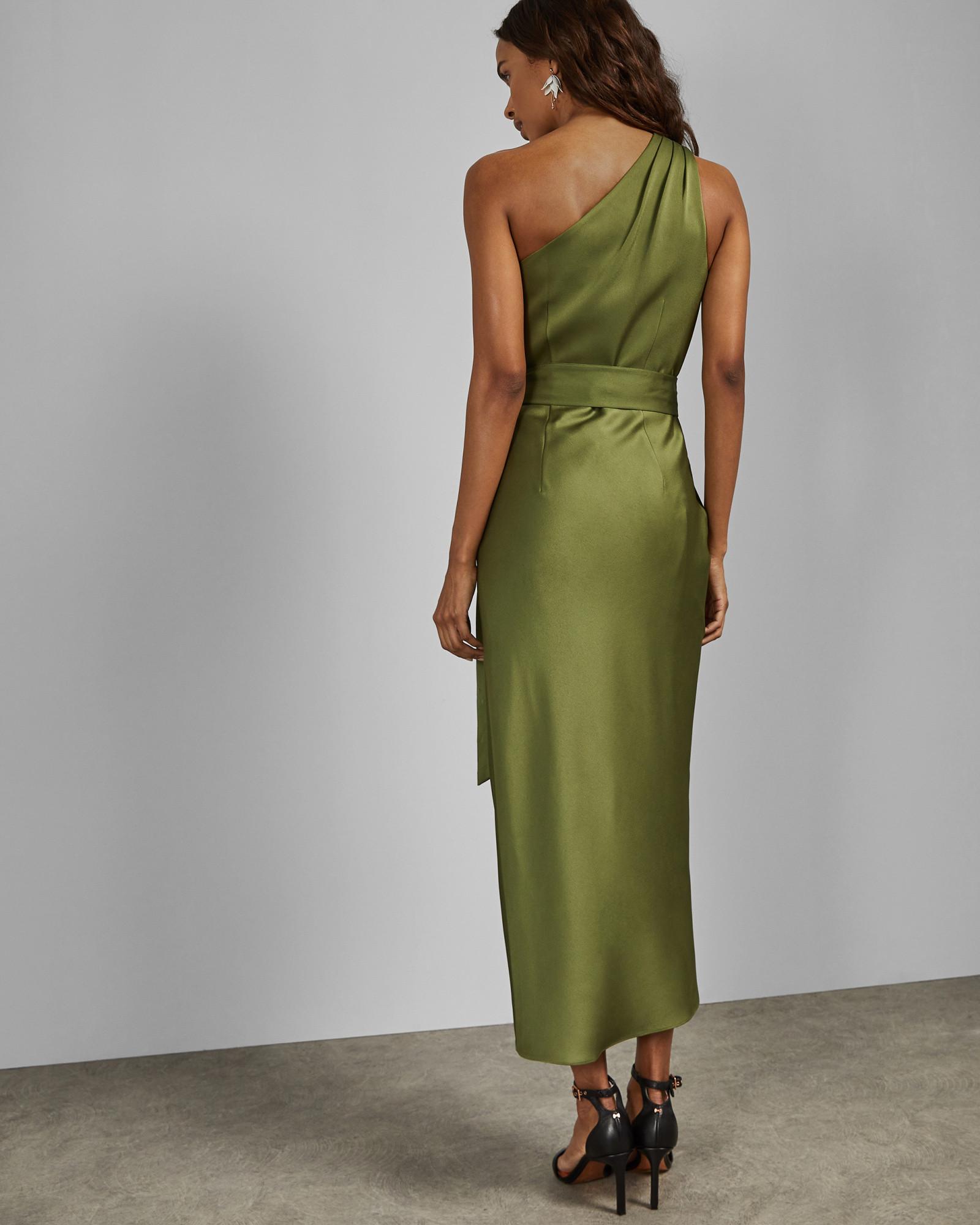 Ted Baker Synthetic One Shoulder Drape Midi Dress in Green - Lyst
