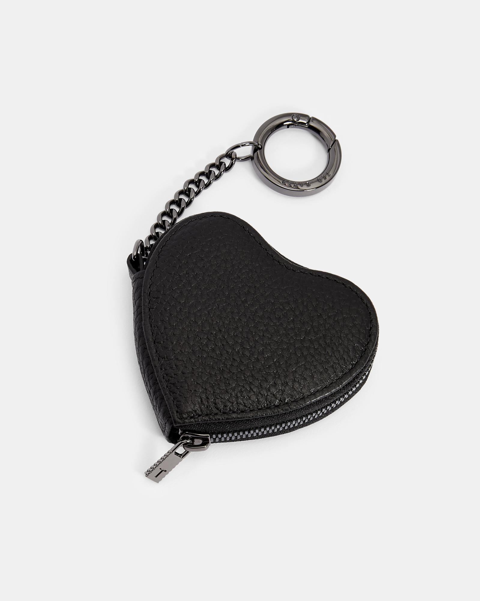 Ted Baker Heart Leather Coin Purse Keyring in Black - Lyst